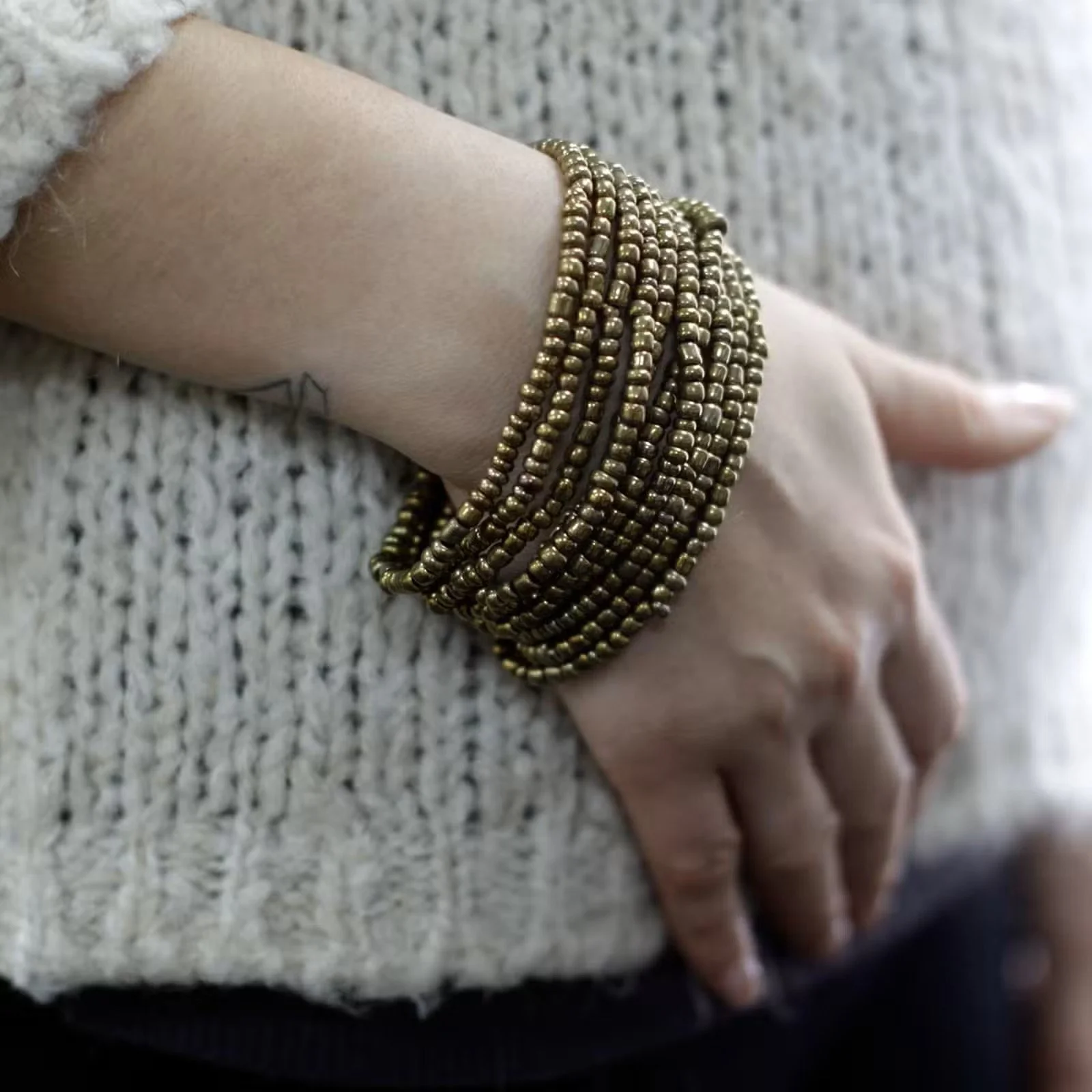 Multi-Bead Bangle Wooden Clasp - Assorted Gold.jpg