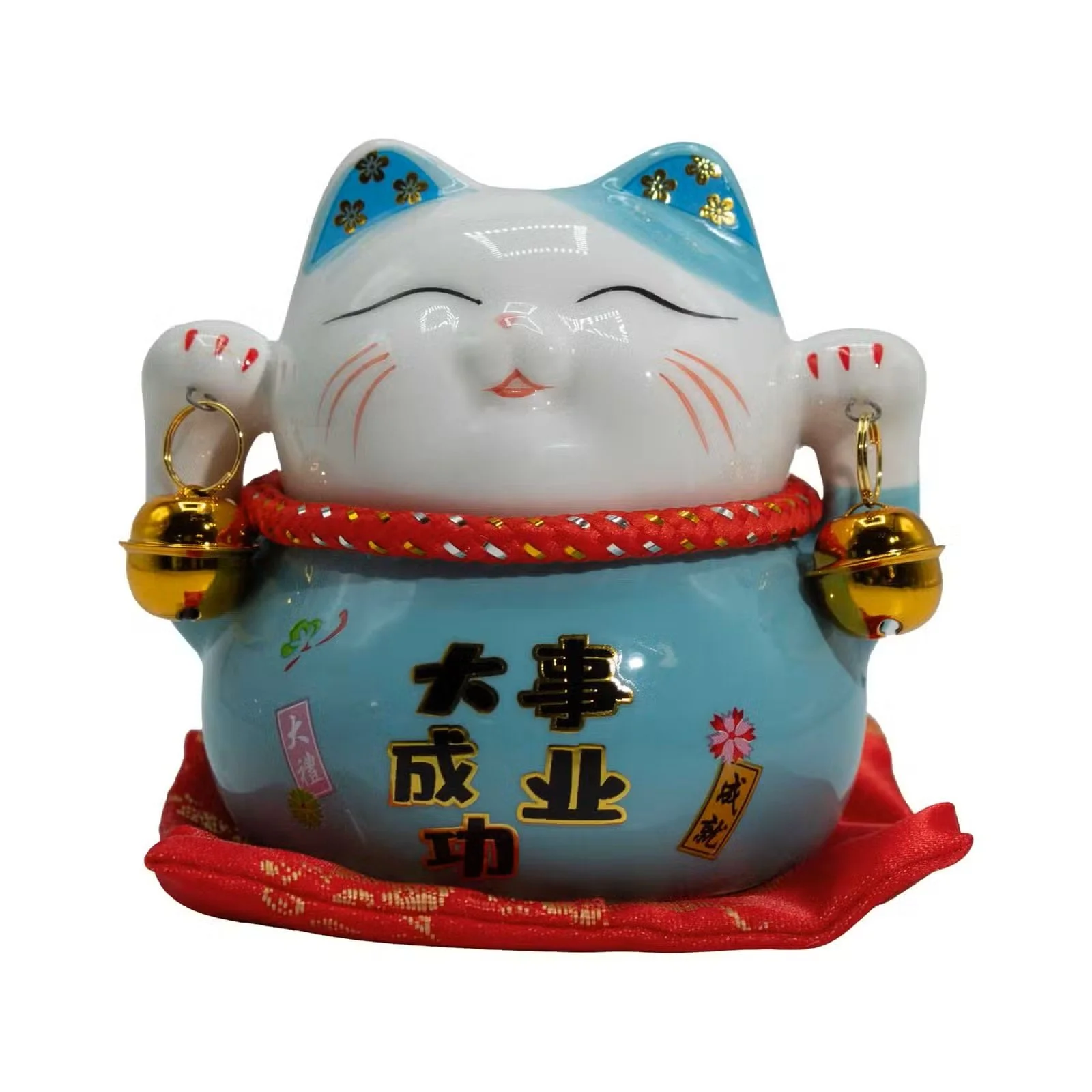 Ceramic Money Cat Bank - Blue on Cushion 1.jpg