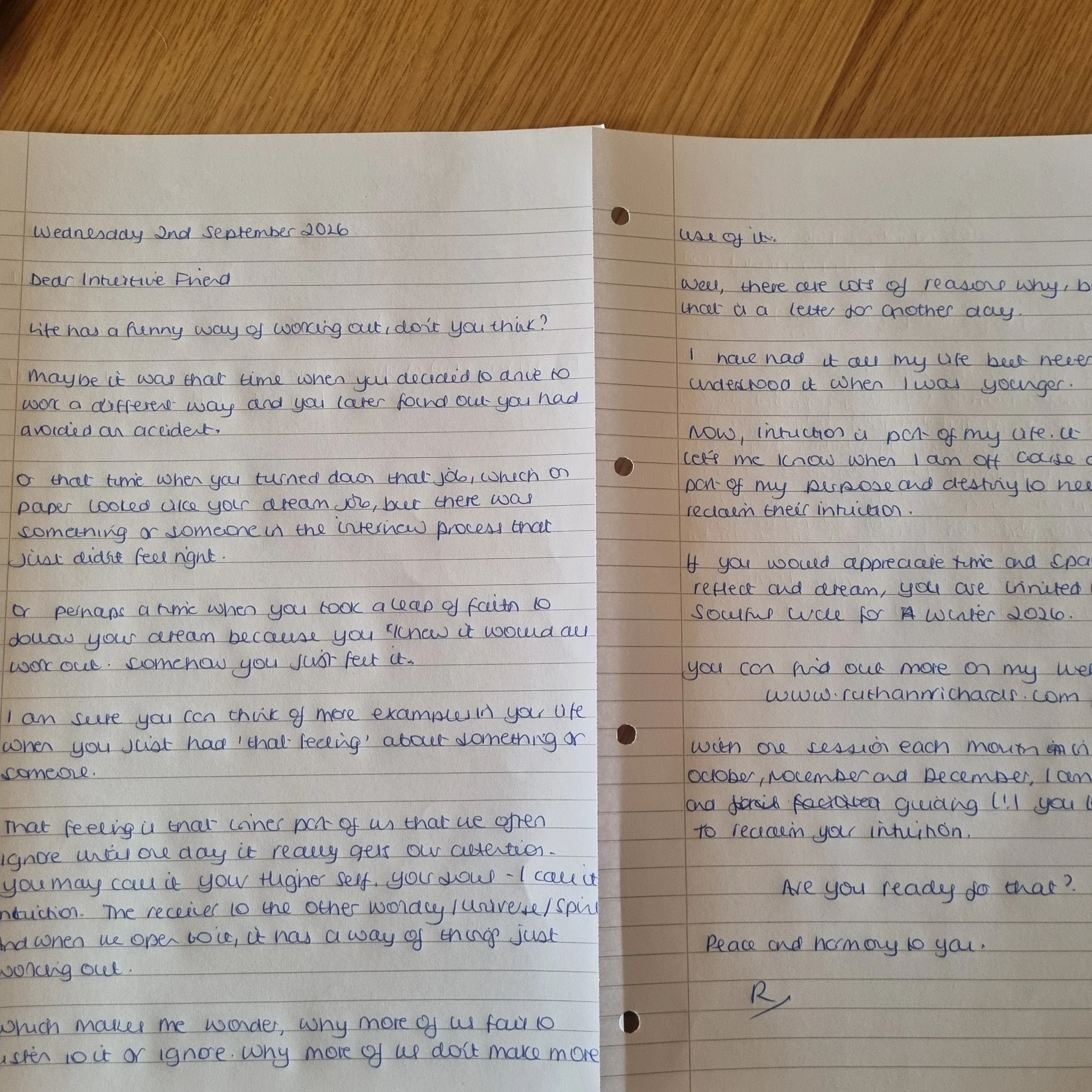 A letter to Intuitive Friends for World Letter Writing Day