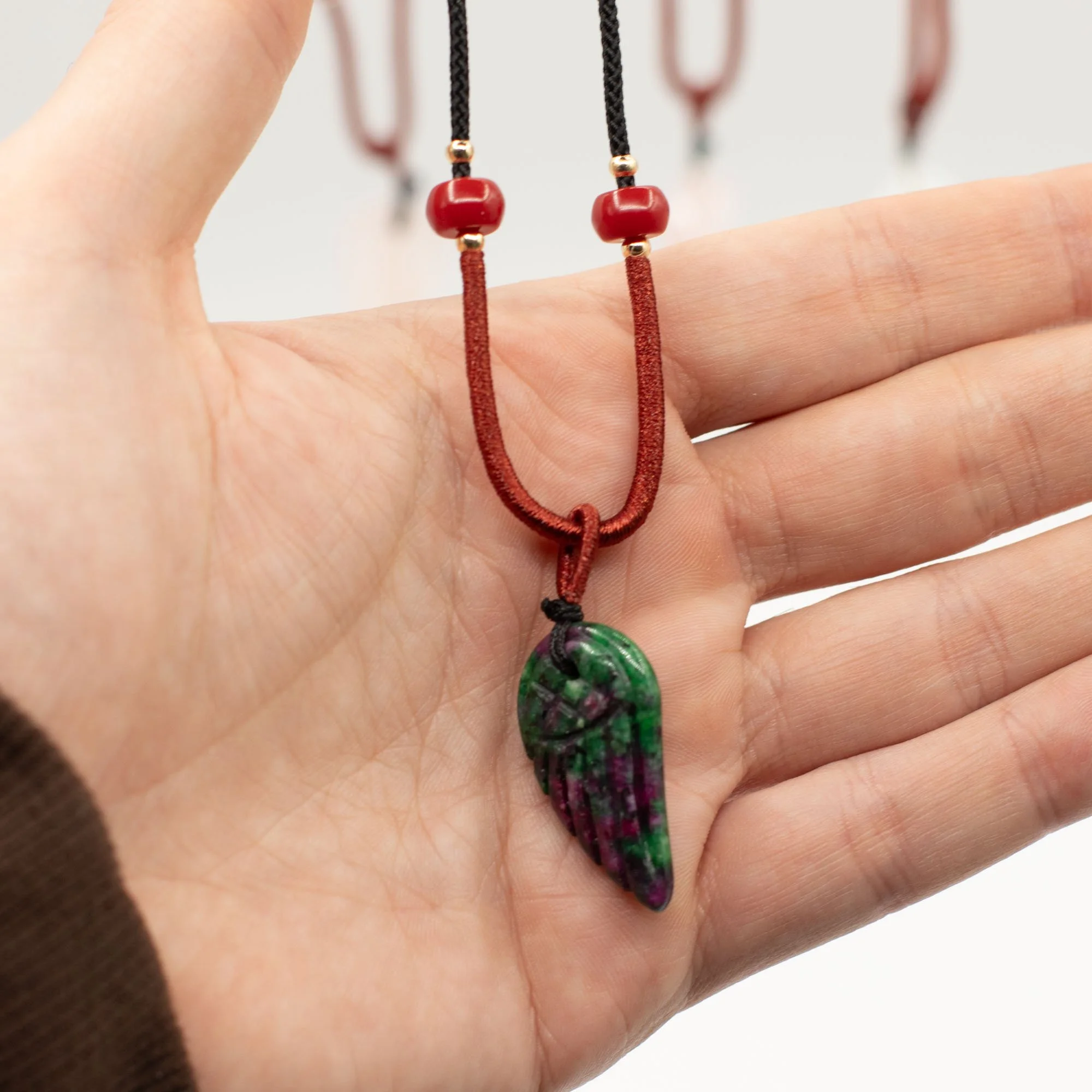 Morganite Angel Wing gemstone cord necklace.jpeg