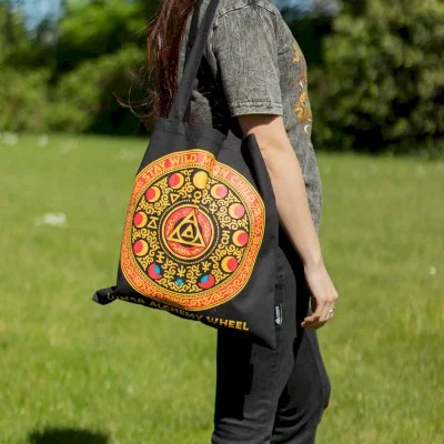 Luna Alchemy Wheel Design Black Cotton Tote Bag 4.jpg