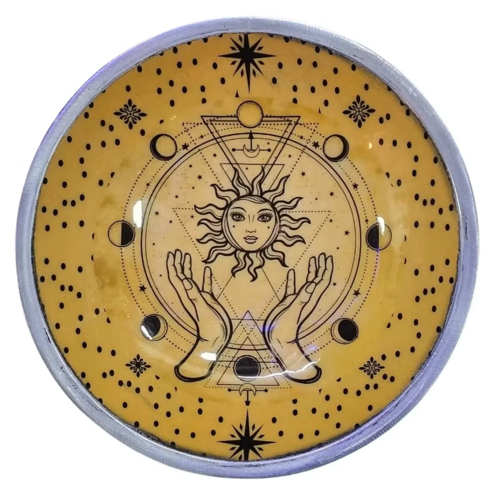Triple Leg Enamelled Offering Plate - Hands & Sun 3.jpg