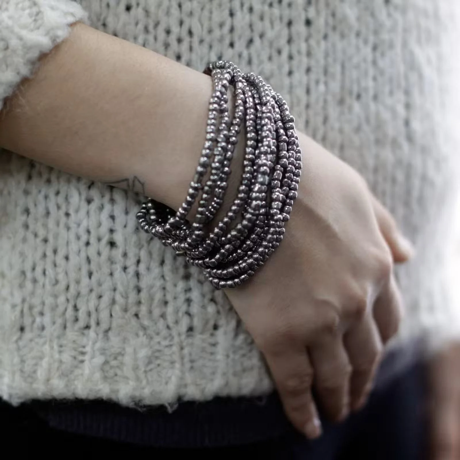 Multi-Bead Bangle Wooden Clasp - Bronze.jpg