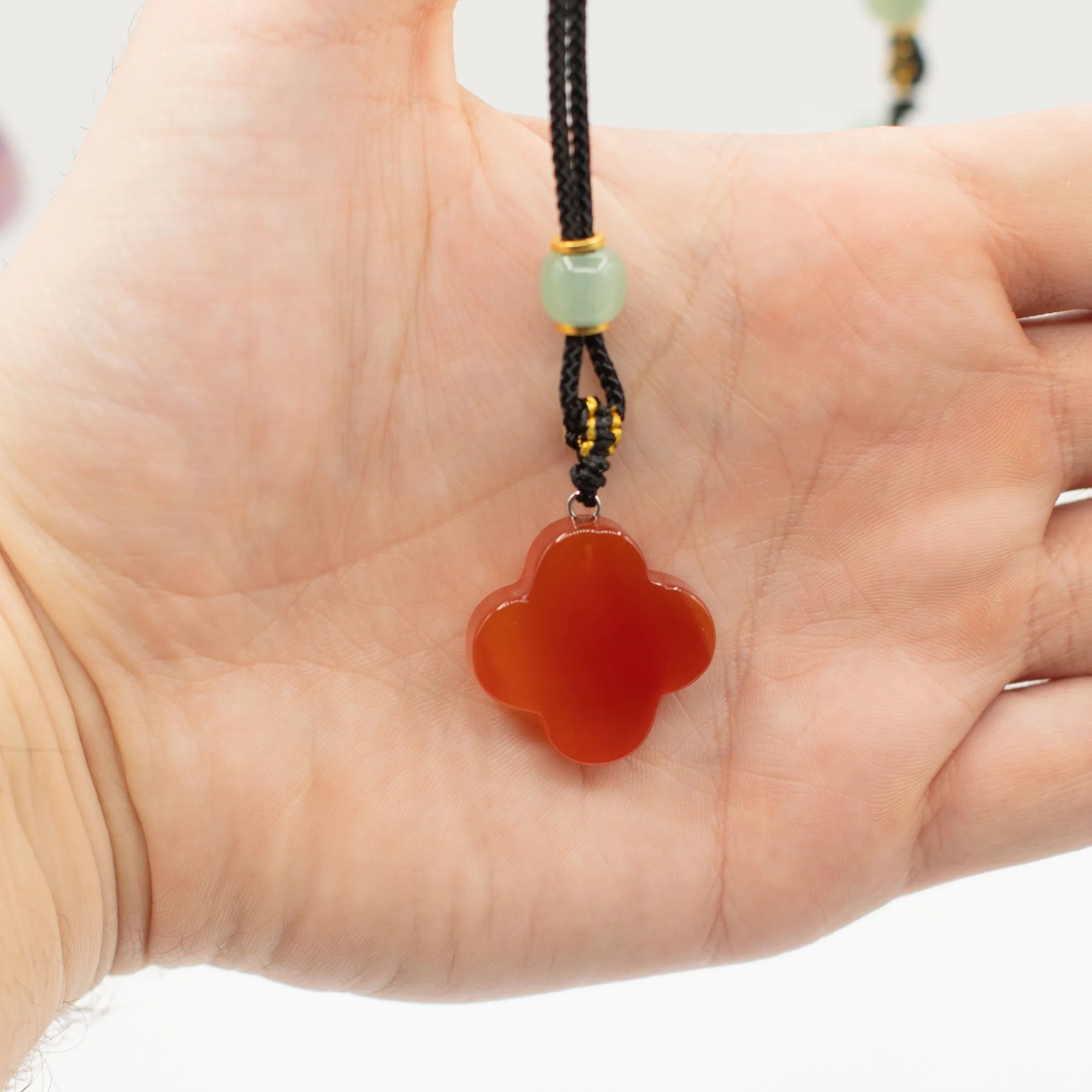 Red Jade Clover cord gemstone necklace.jpeg