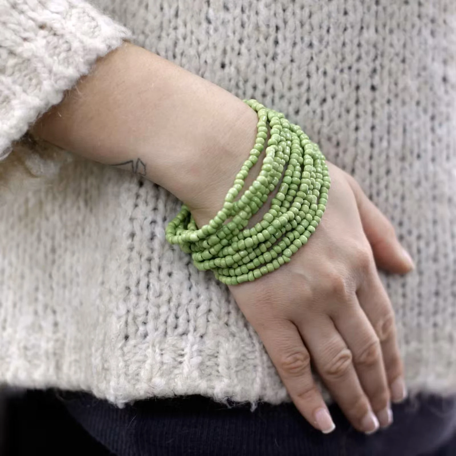 Multi-Bead Bangle Wooden Clasp - Assorted Colours Green.jpg