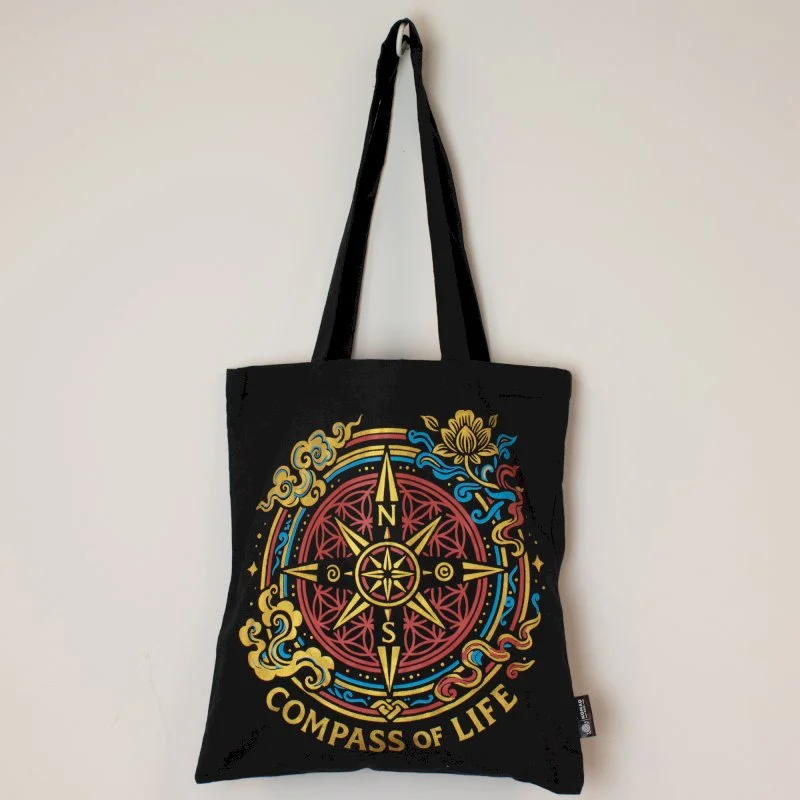 Compass of Life Black Cotton Tote Bag Image 1.jpg