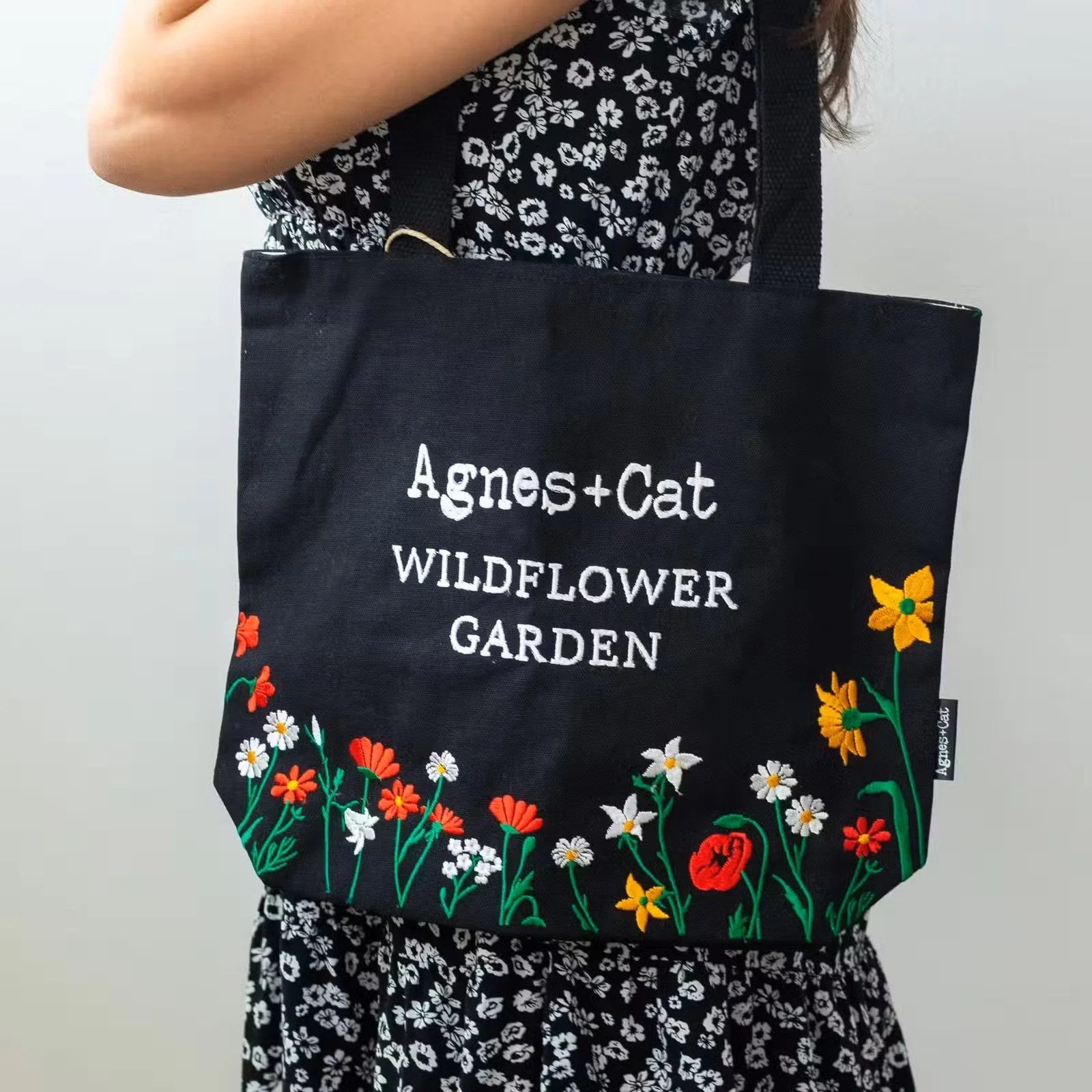 Agnes + Cat Wildflower Garden Tote Bag - Black 3.jpg