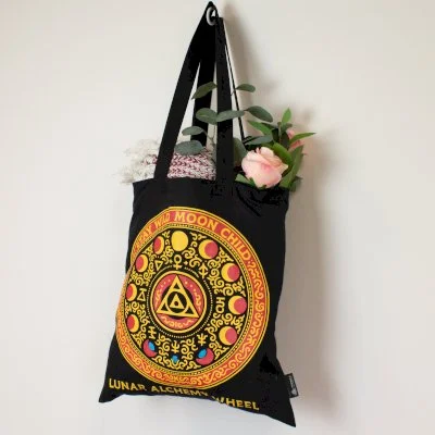Luna Alchemy Wheel Design Black Cotton Tote Bag 3.jpg
