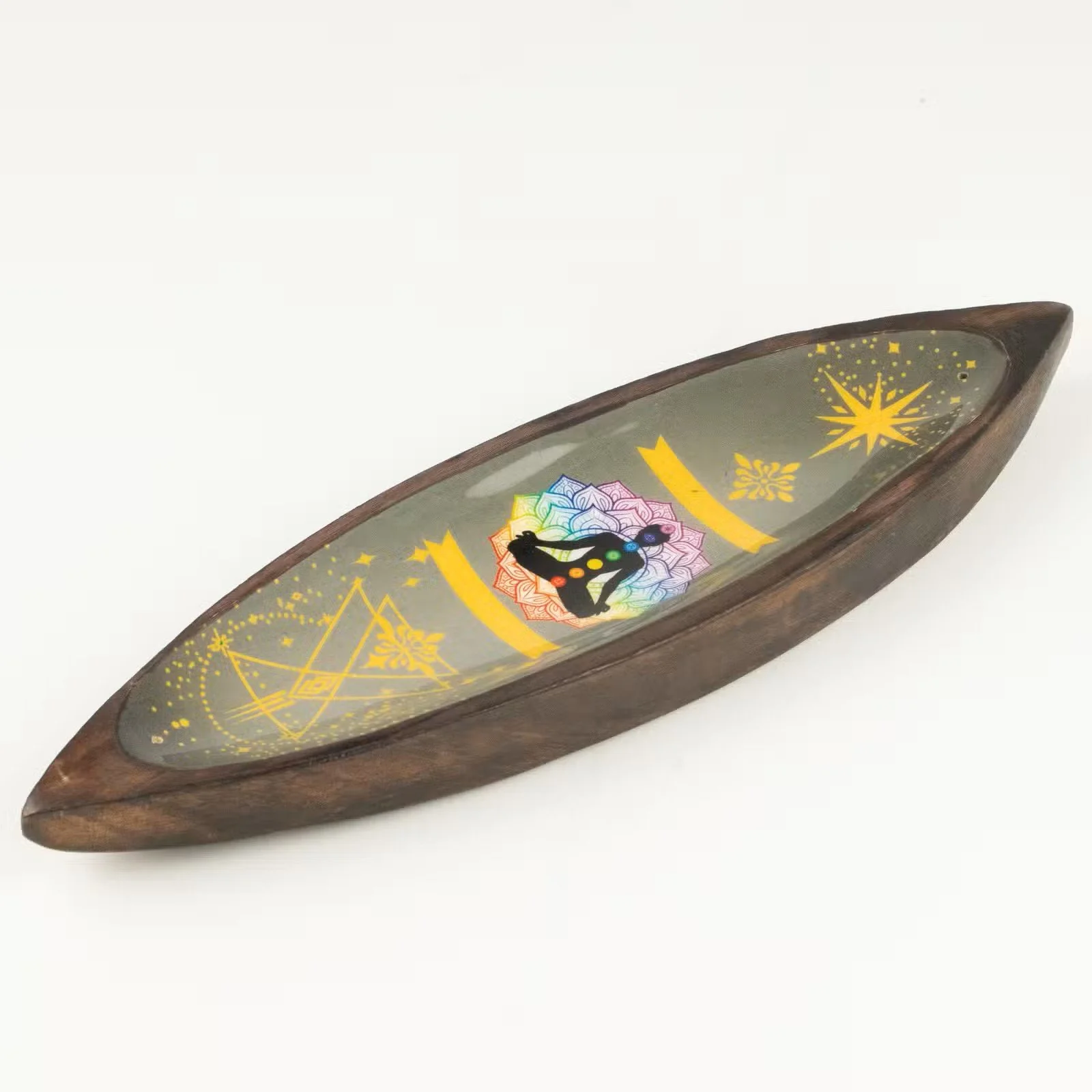 Enamel Incense Bowl - Mango Wood - Chakra 4.jpg