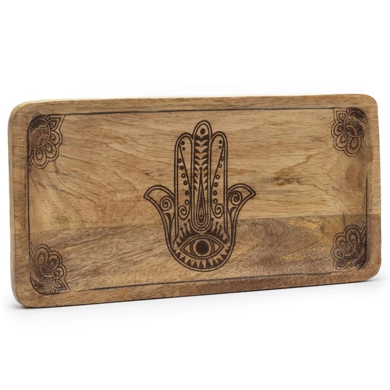 Mango Wood Trays with Engrave Buddha or Hamsa Design