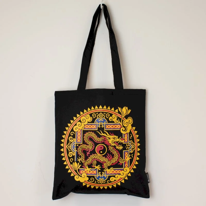 Dragon Yin Yang Black Cotton Tote Bag Image 1.jpg