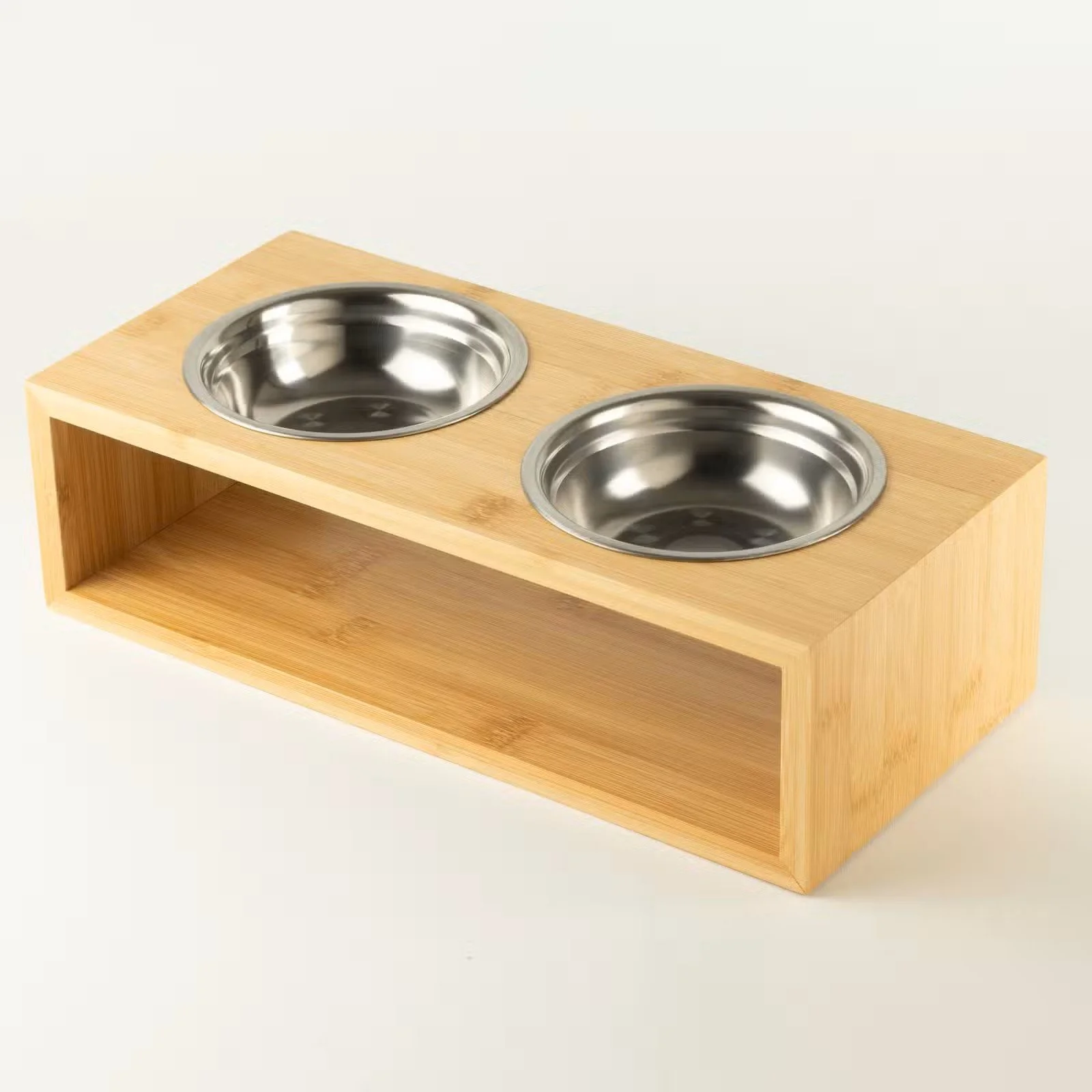 PAW Food Bowls - Large Double Stainless Steel (201) in Wooden Stand - 2x13cm 3.jpg