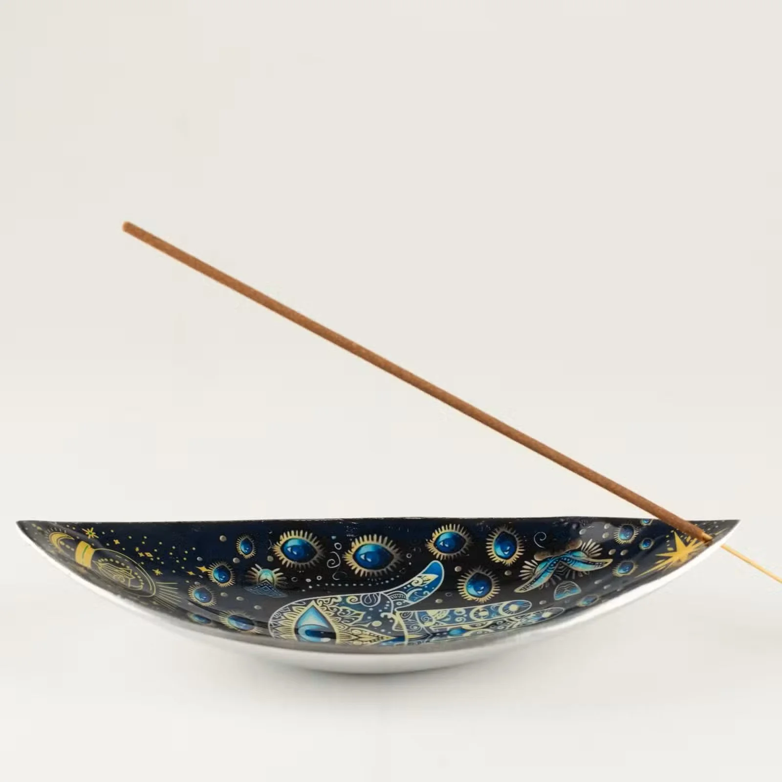 Enamel Incense Bowl - Aluminum - Blue Hamsa 4.jpg