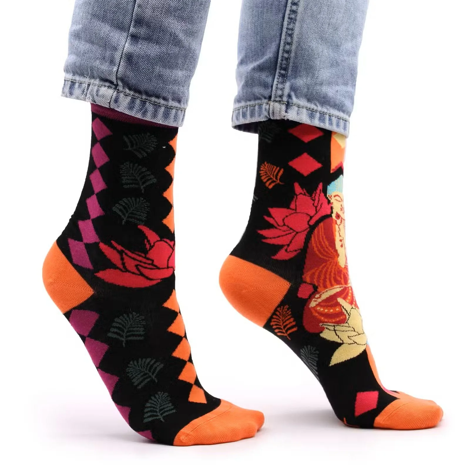 Hop Hare Bamboo Socks SM - Pink Buddha & Lotus 2.jpg