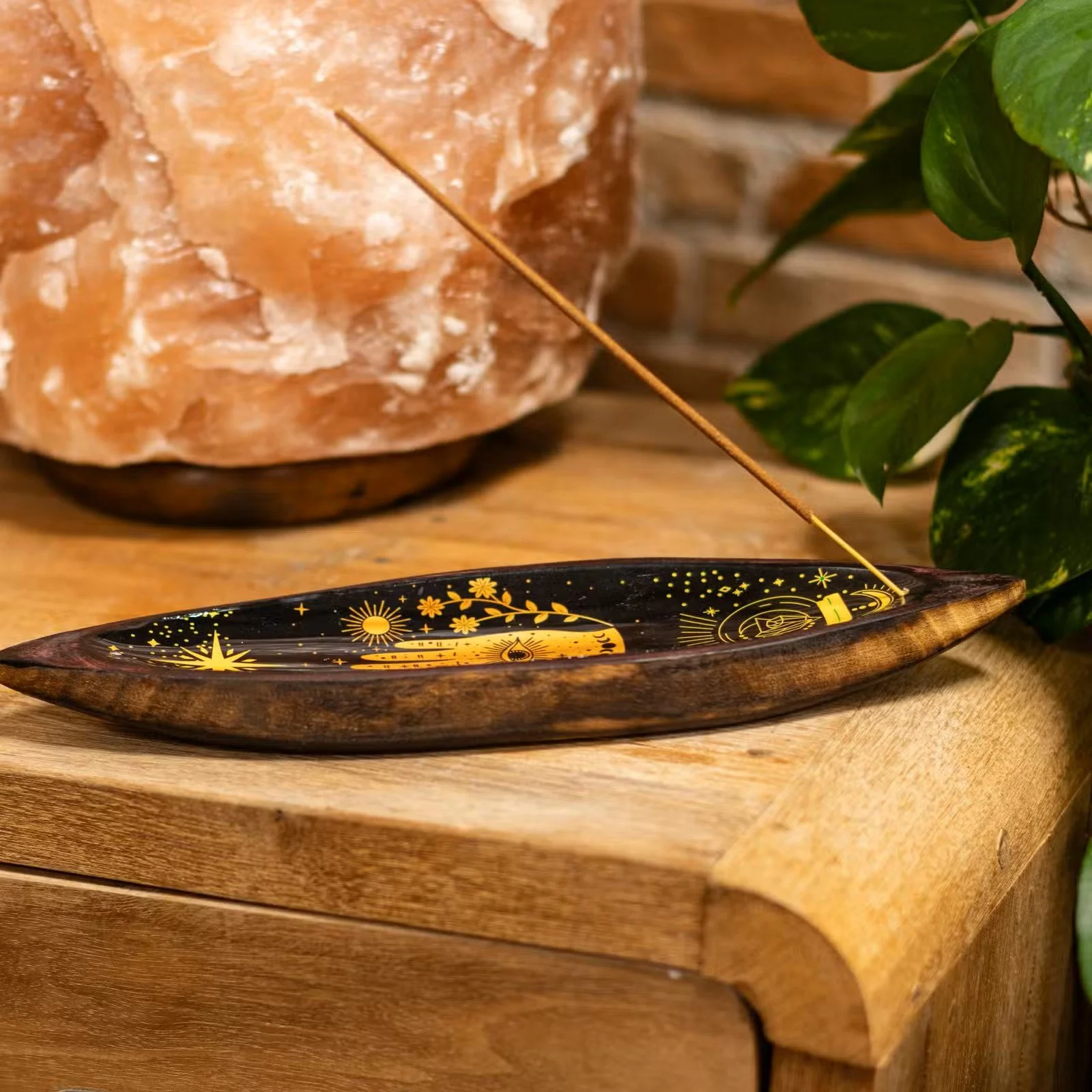 Enamel Incense Bowl - Mango Wood - Hamsa 2.jpg