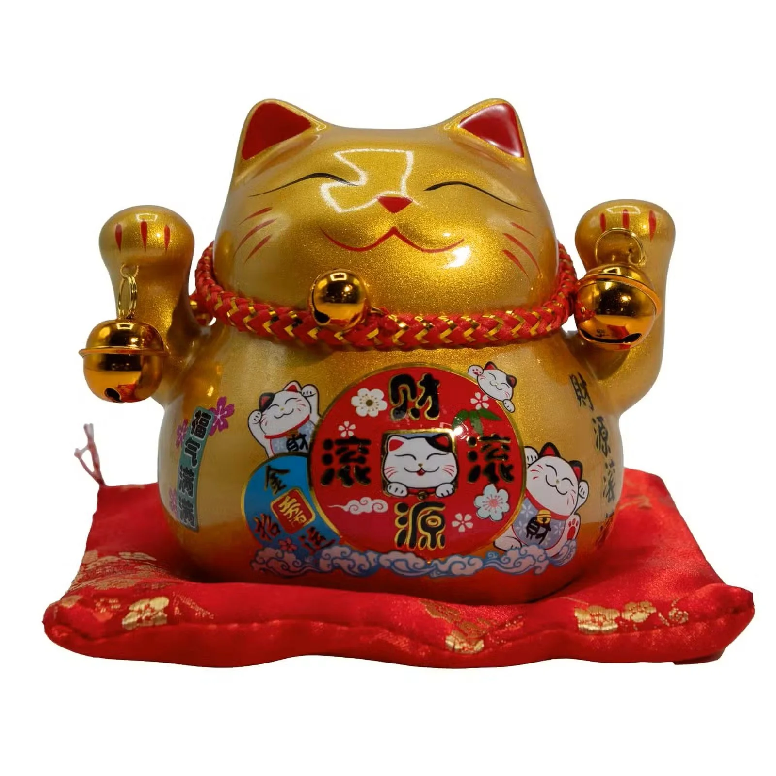 Ceramic Money Cat Bank - Gold on Cushion 1.jpg