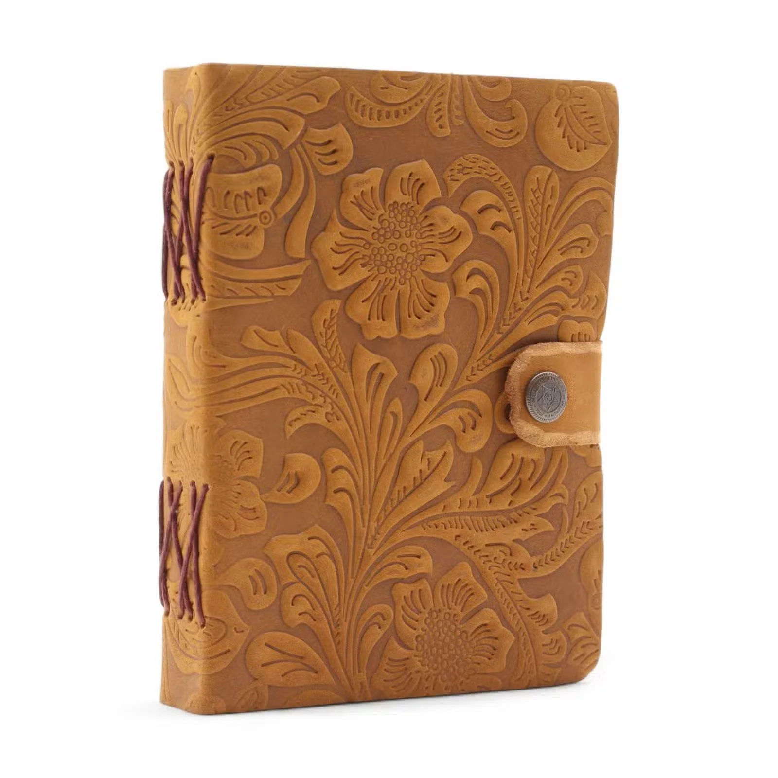 Leather Embossed Notebook – Tan Floral Pattern – 17.8×12.7 cm 1.jpg