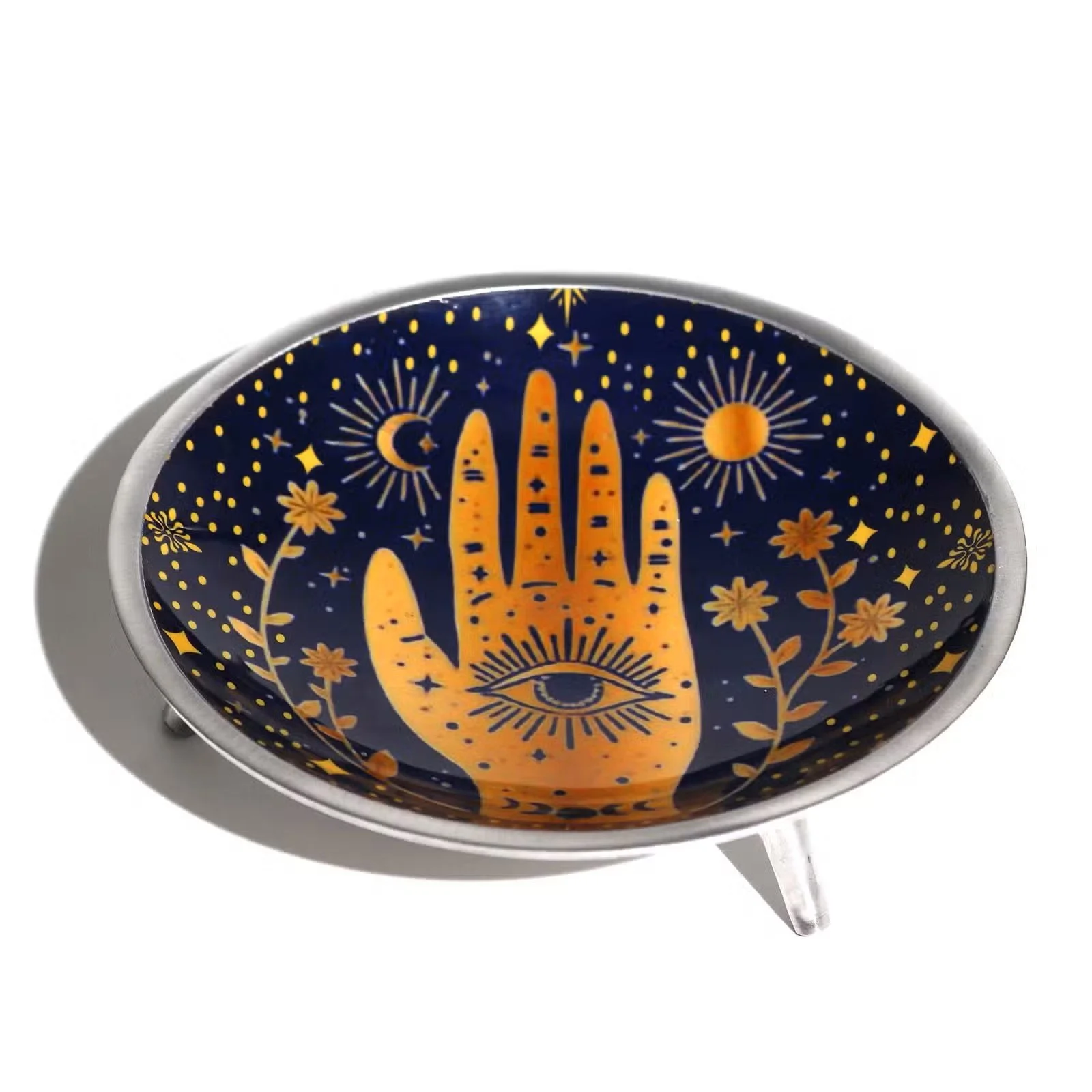 Triple Leg Enamelled Offering Plate - Hamsa Midnight Blue.jpg