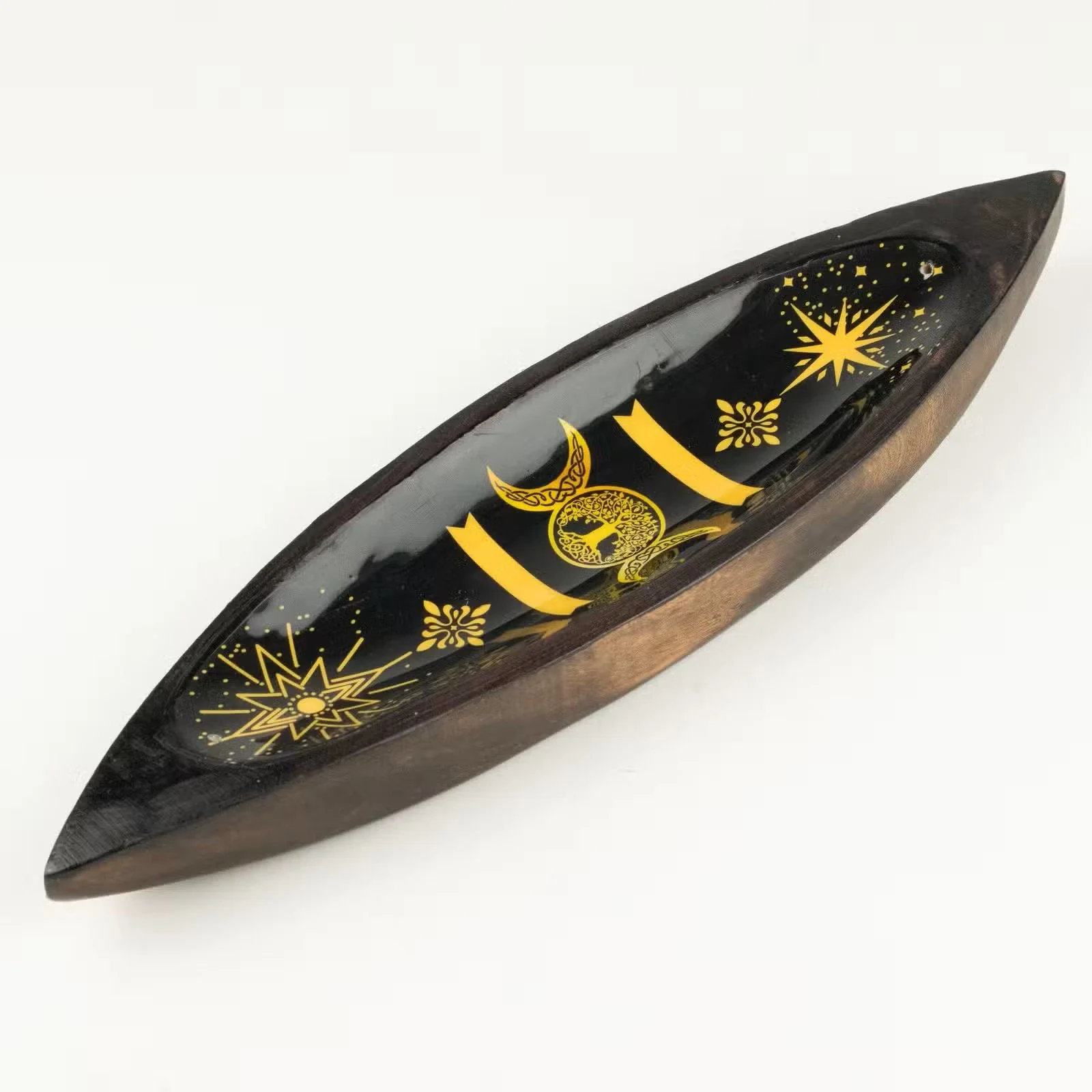 Enamel Incense Bowl - Mango Wood - Triple Moons 4.jpg