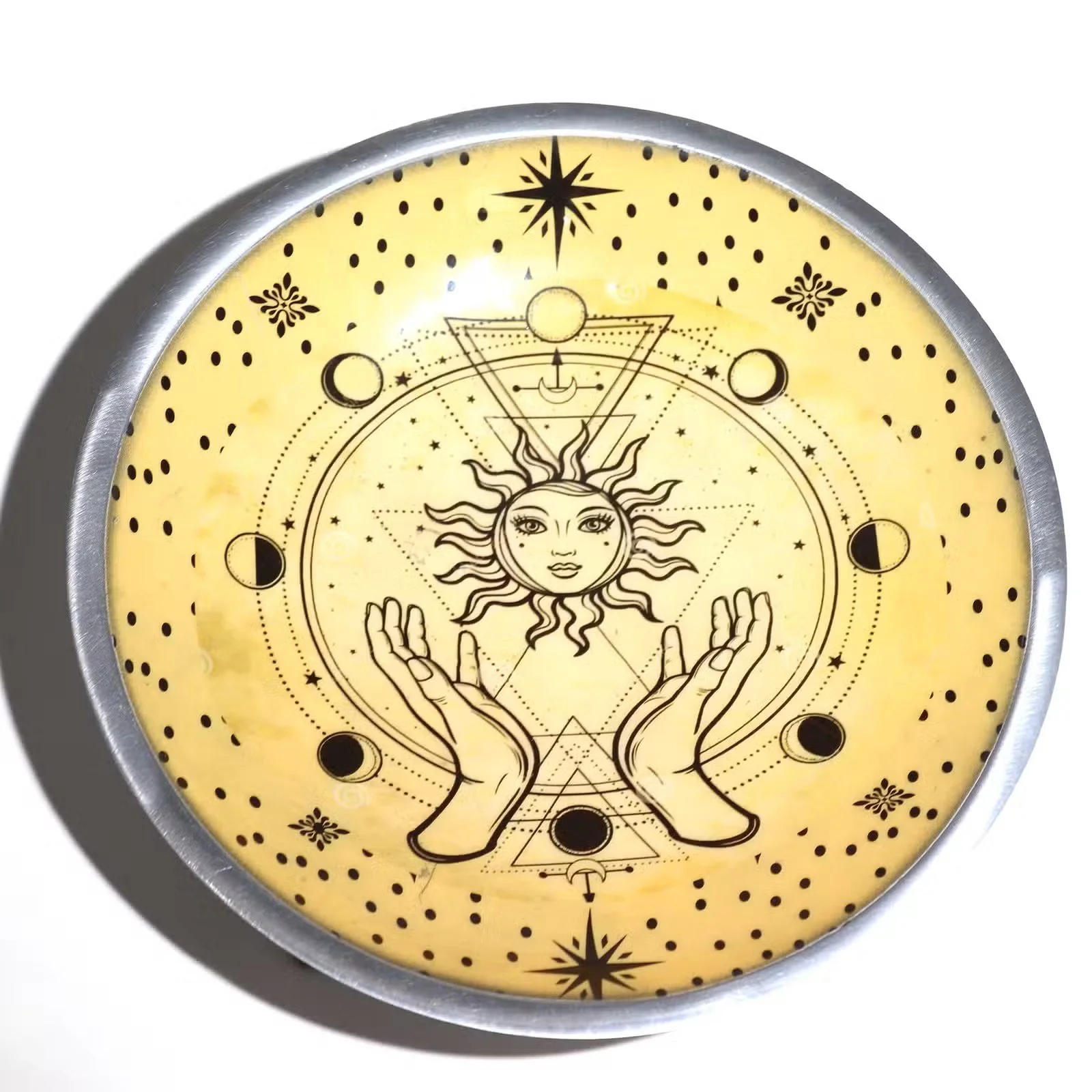 Triple Leg Enamelled Offering Plate - Hands & Sun 2.jpg