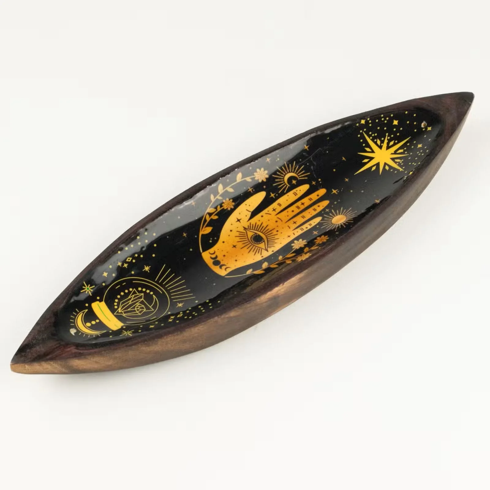 Enamel Incense Bowl - Mango Wood - Hamsa 4.jpg