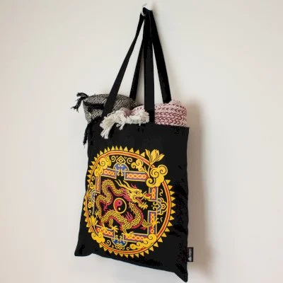 Dragon Yin Yang Black Cotton Tote Bag Image 3.jpg