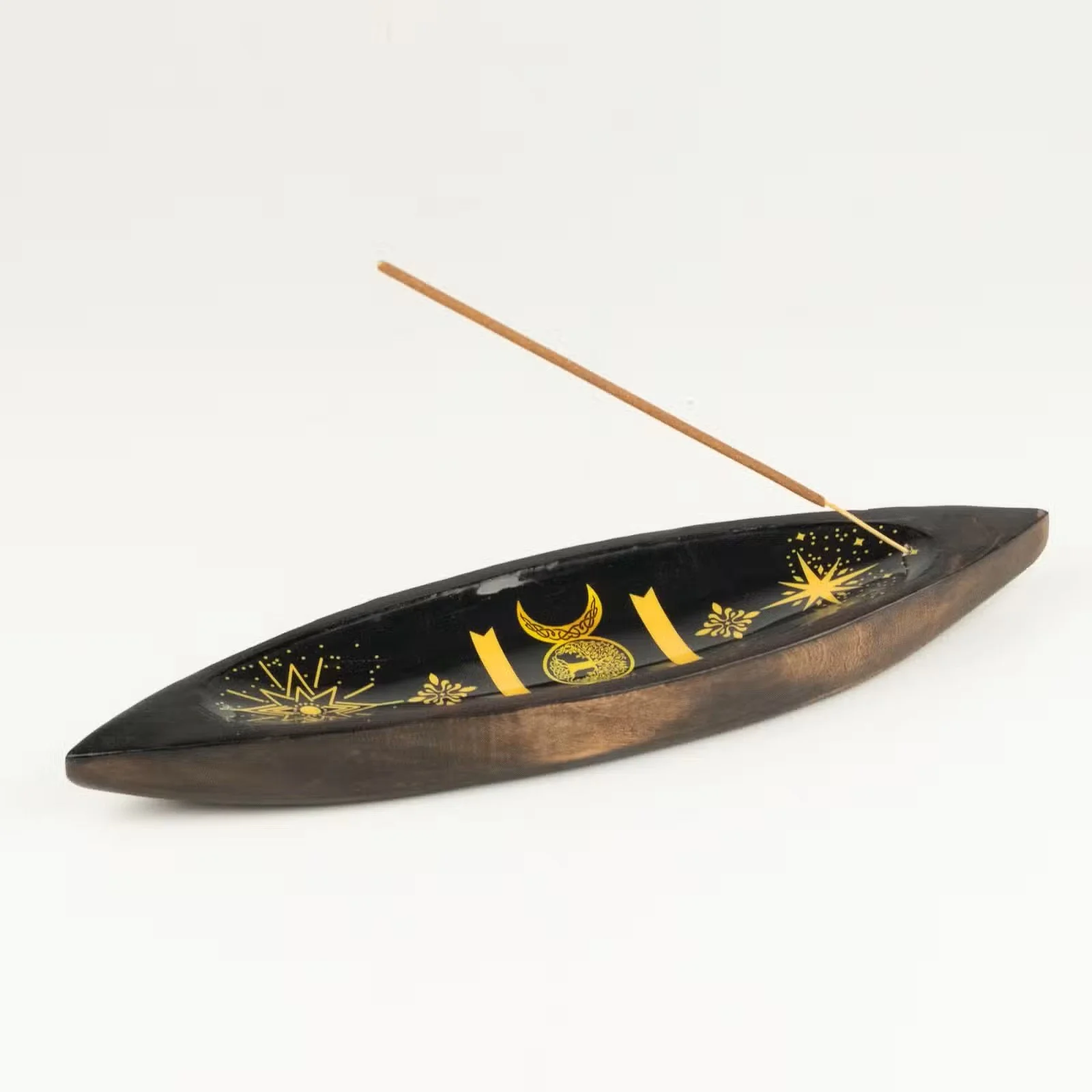 Enamel Incense Bowl - Mango Wood - Triple Moons 5.jpg