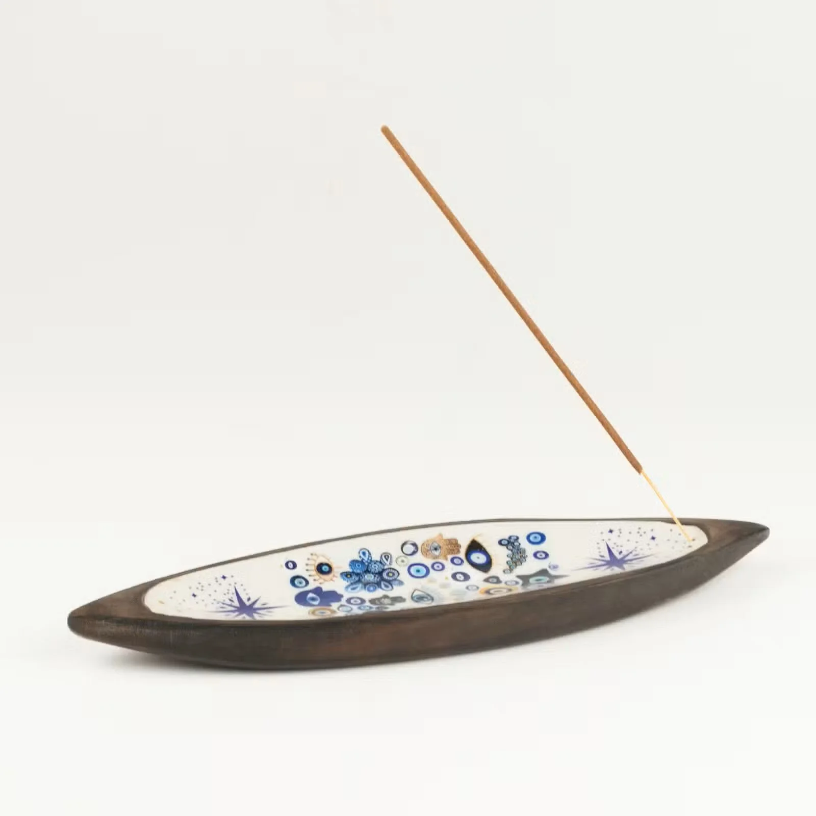 Enamel Incense Bowl - Mango Wood - Evil Eye 5.jpg