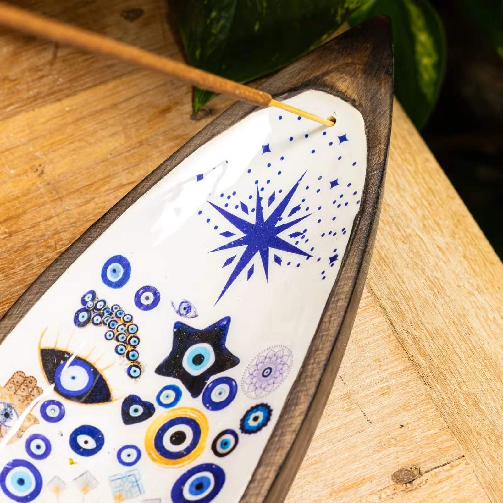 Enamel Incense Bowl - Mango Wood - Evil Eye 3.jpg