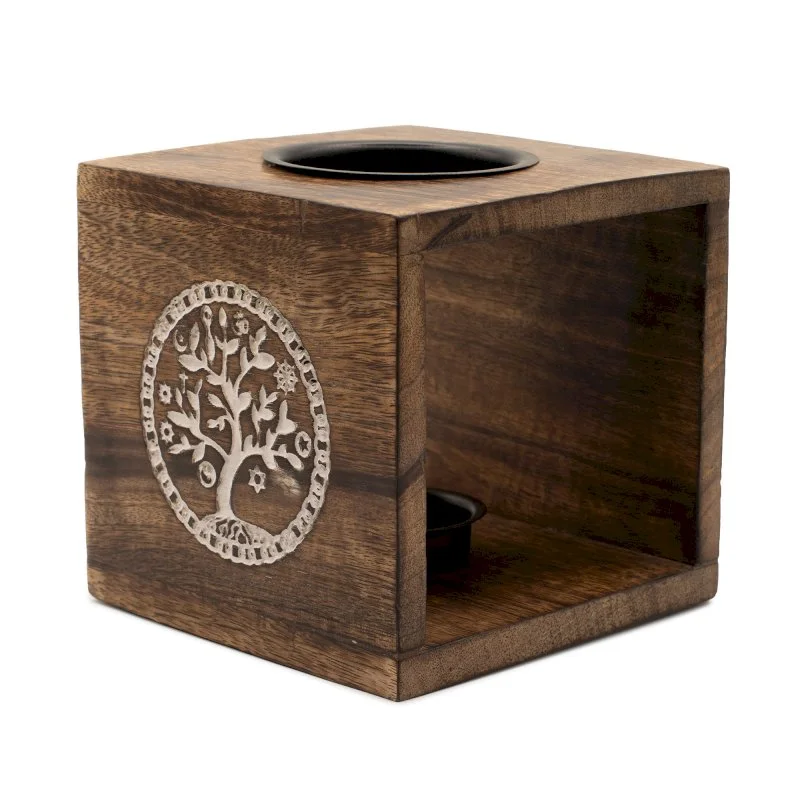 Large Square Mango Wood Oil Burner - Tree of Life Image 1.jpg
