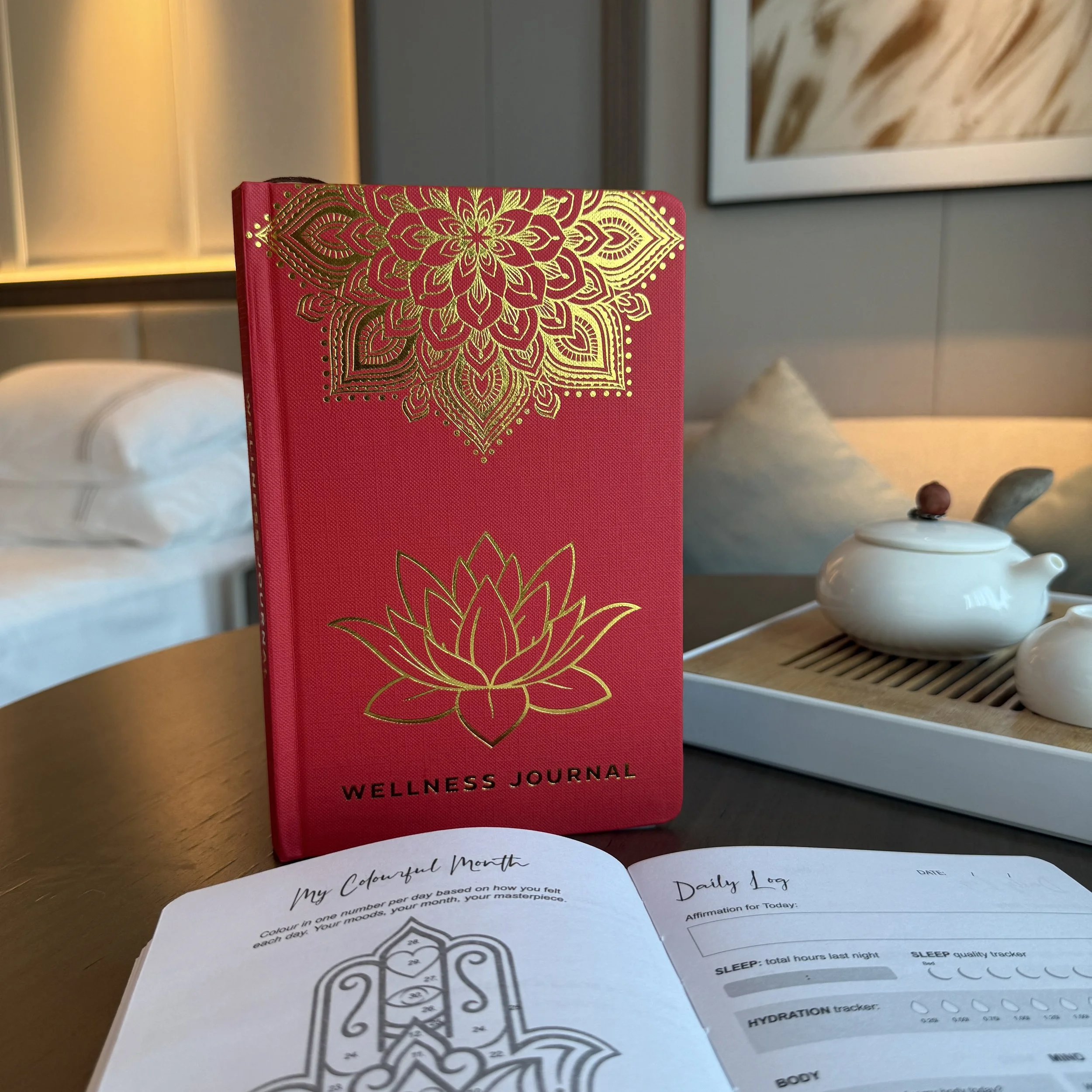Golden Mandala and Lotus Red Wellness Journal 120 pages.jpeg