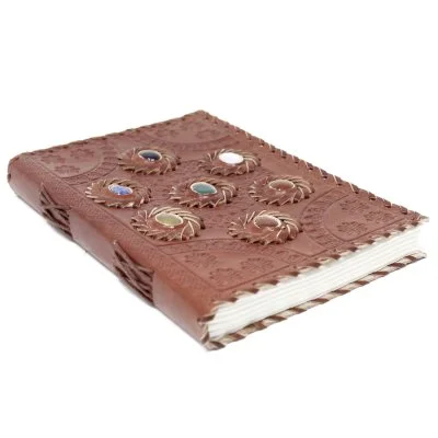 Leather Chakra Stone Notebook 6x9 inches image 2.jpg