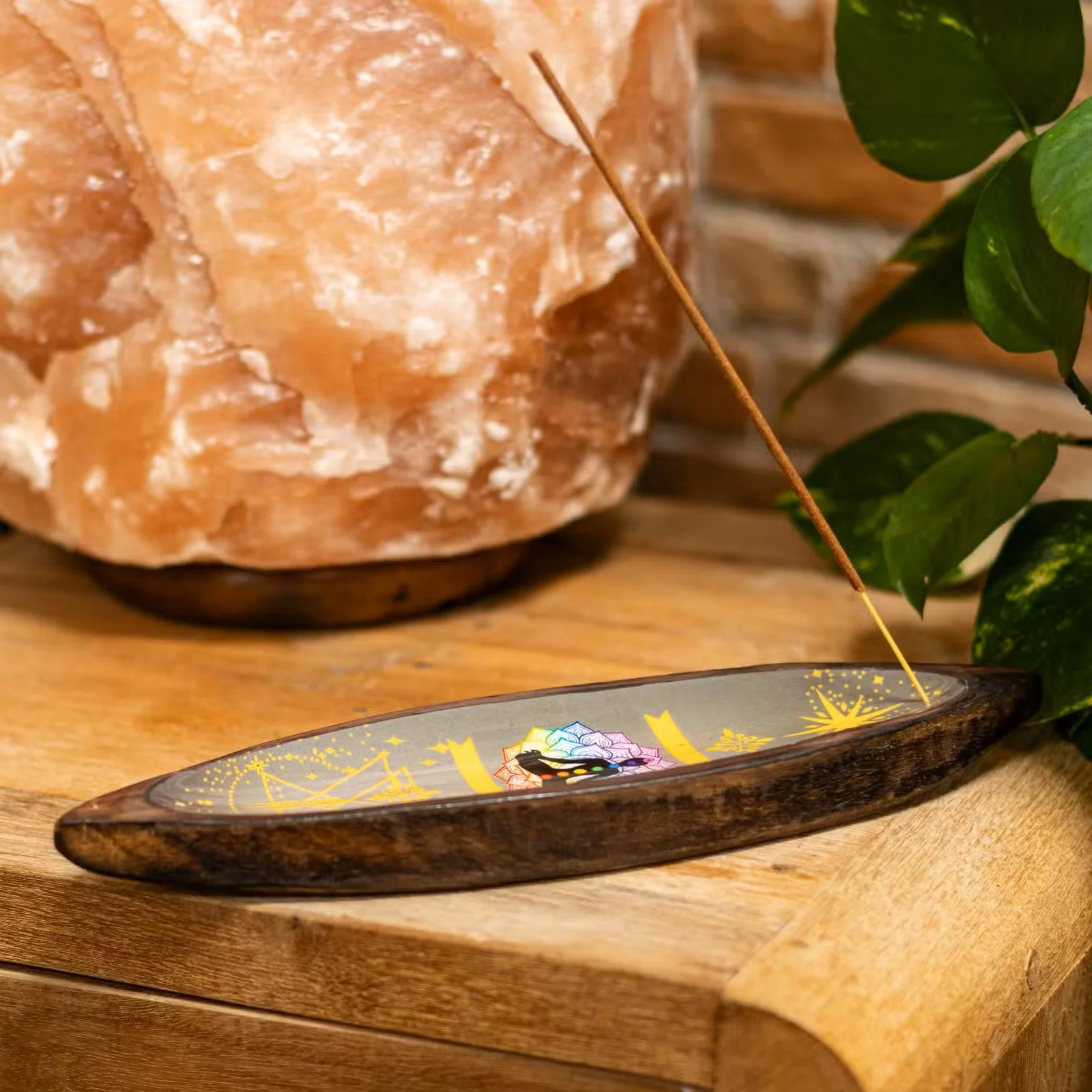 Enamel Incense Bowl - Mango Wood - Chakra 2.jpg