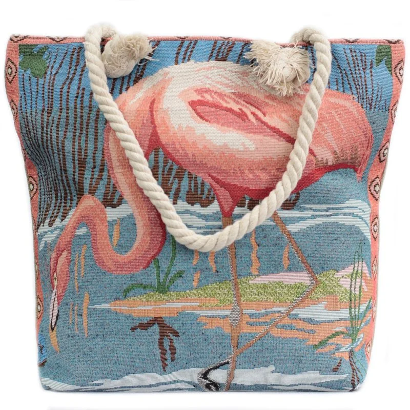 Pink Flamingo Design rope handled bag image 1.jpg