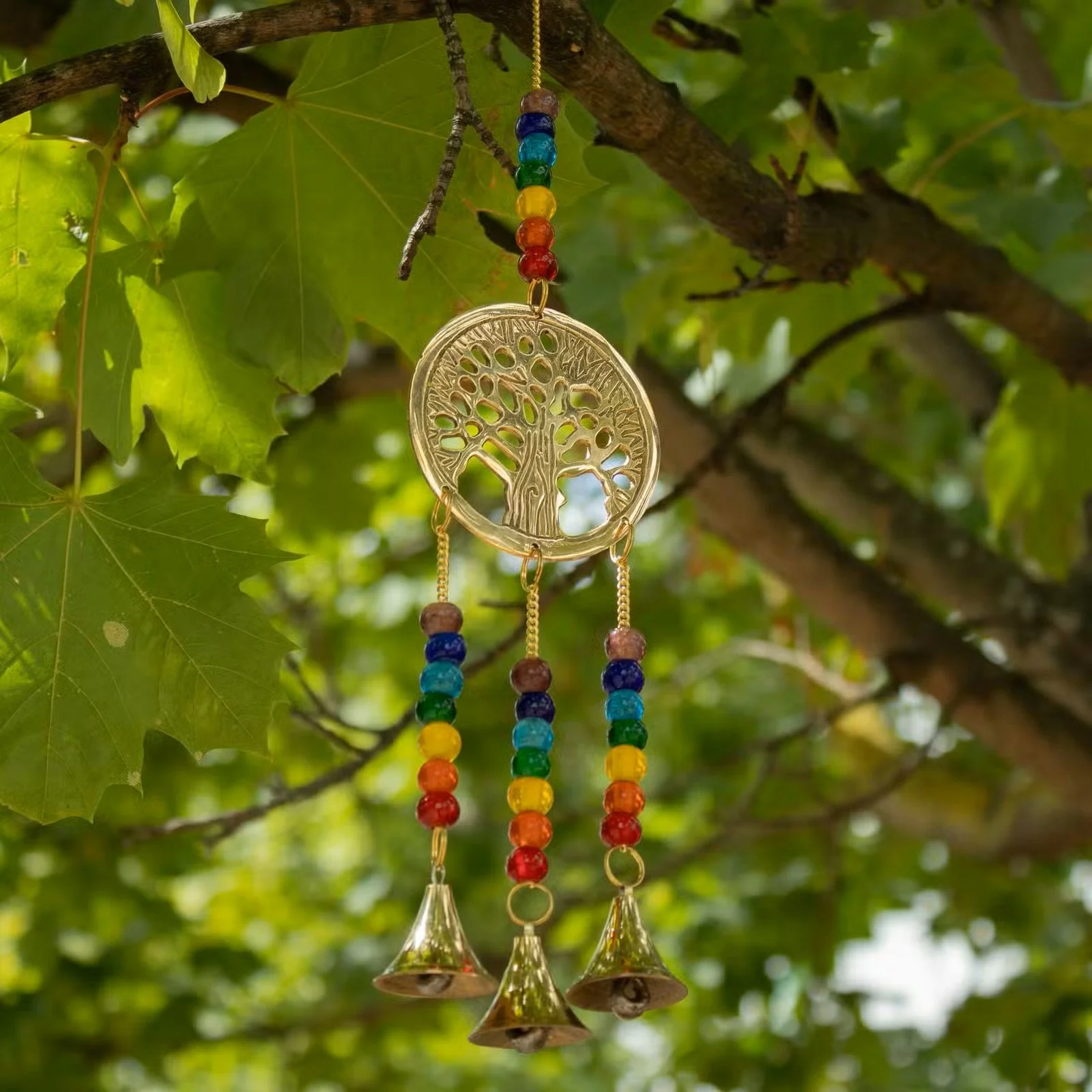 Indian Chimes - Brass Tree of Life with Chakra Beads - 3 Bells 2.jpg