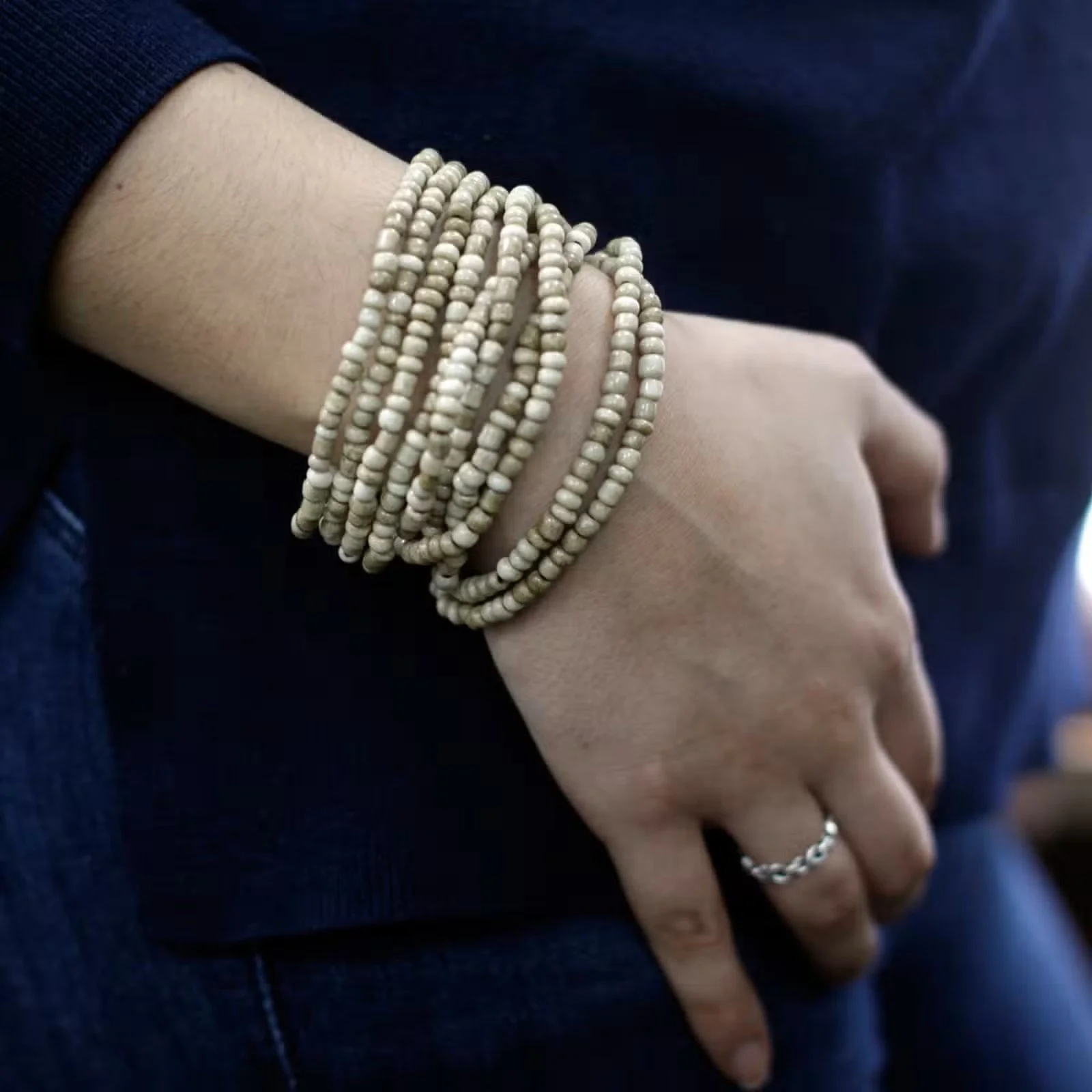 Multi-Bead Bangle Wooden Clasp - Assorted Colours Cream.jpg