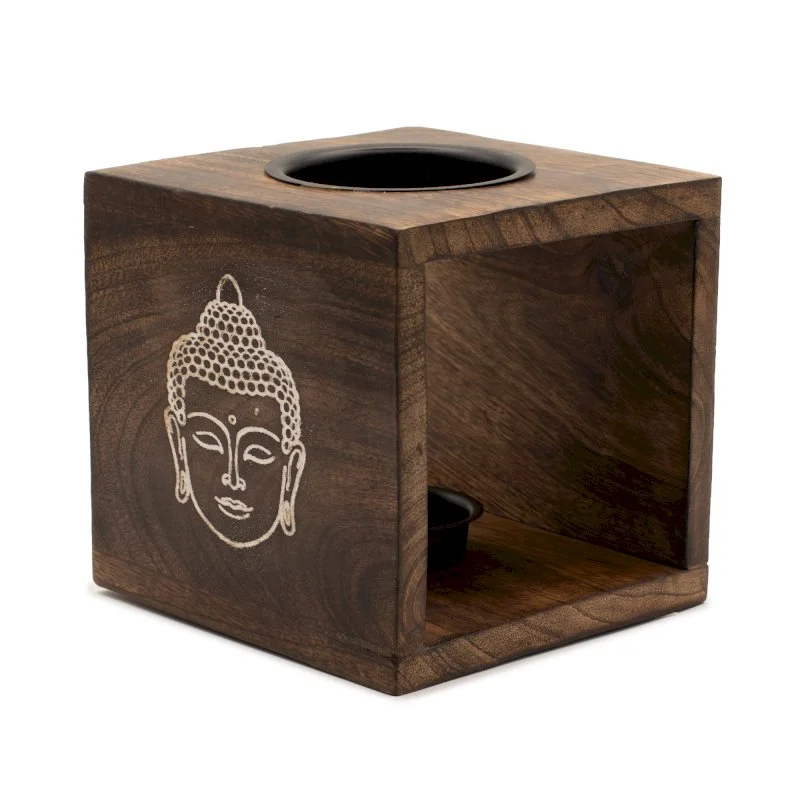 Large Square Mango Wood Oil Burner- Buddha Face Image 1.jpg