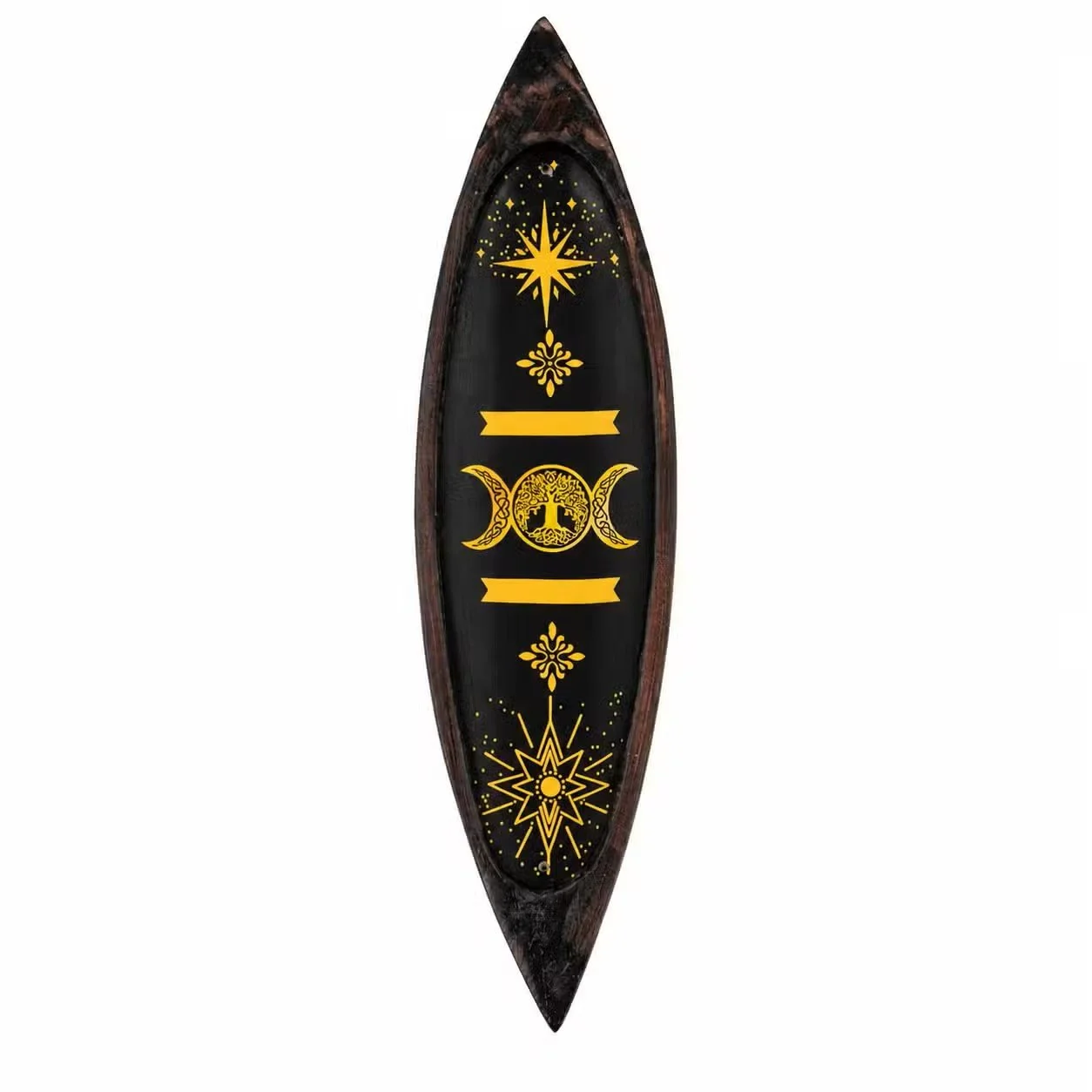 Enamel Incense Bowl - Mango Wood - Triple Moons 1.jpg