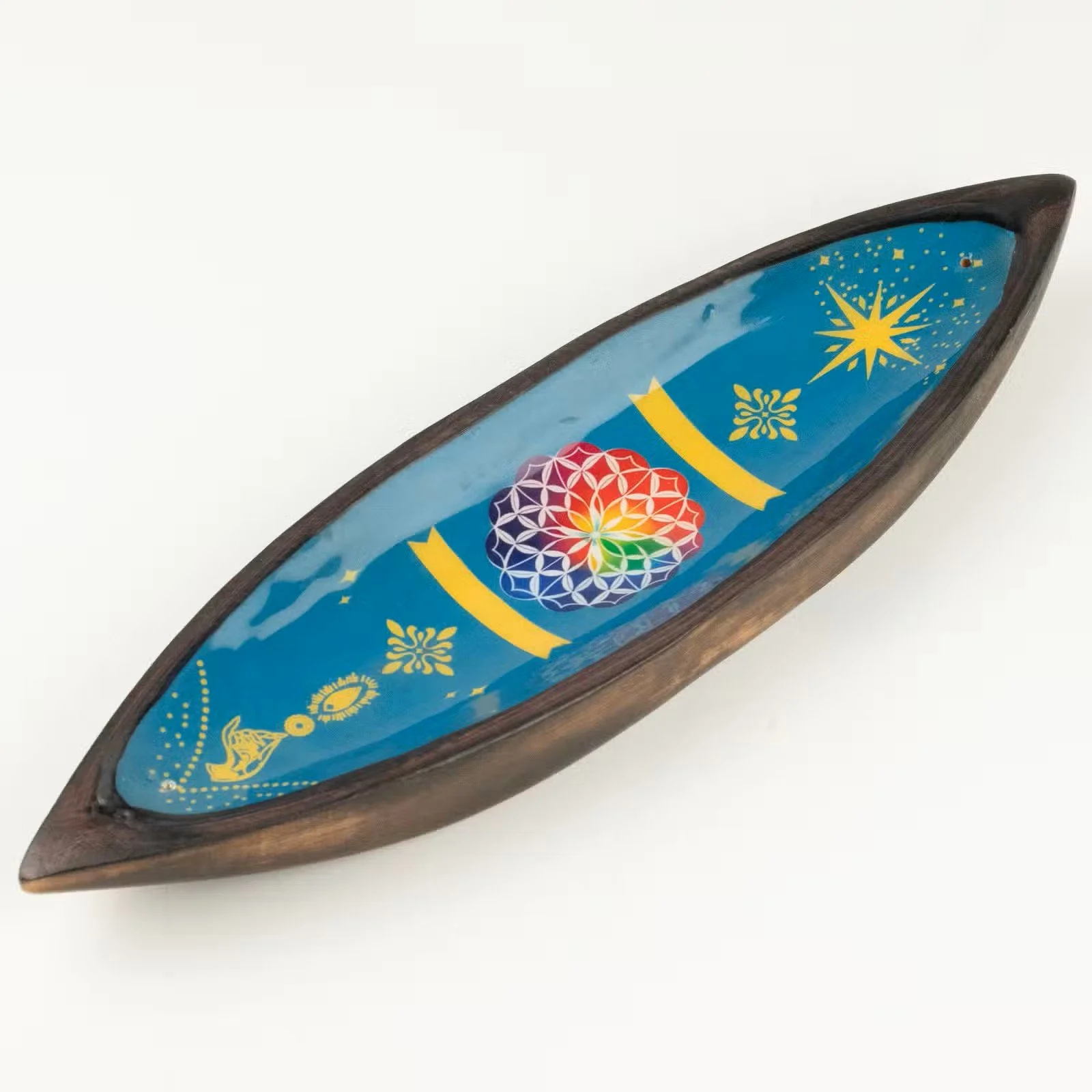 Enamel Incense Bowl - Mango Wood - Mandala 4.jpg
