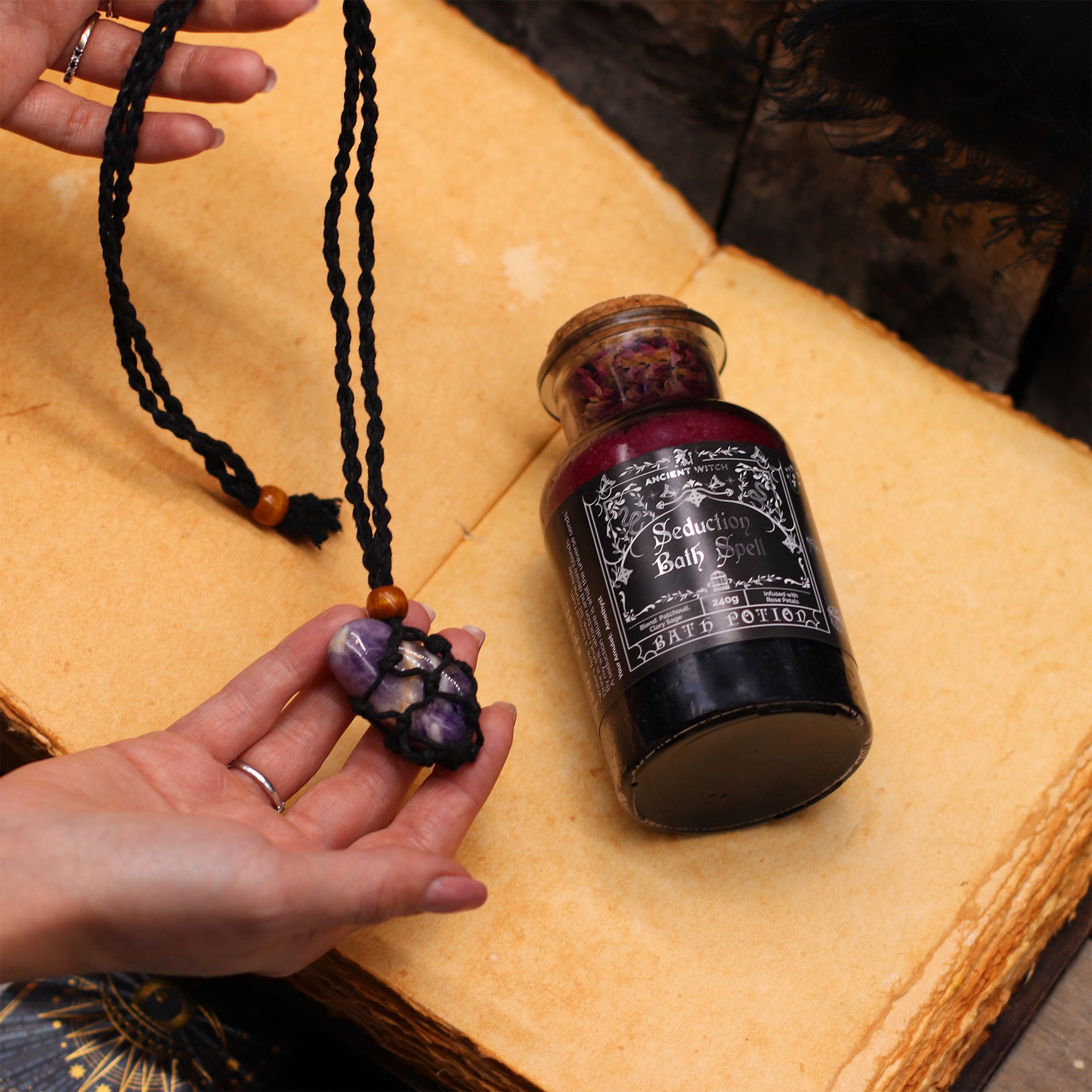 Ancient Witch Bath Spell Potion & Amethyst Crystal Amulet - Seduction Image 4.jpeg