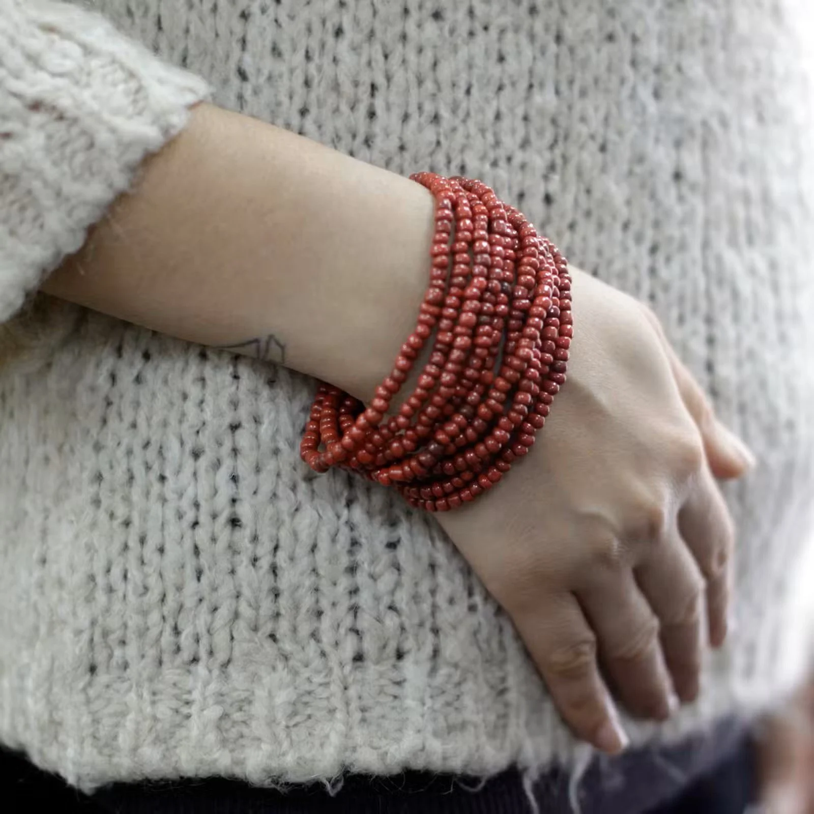 Multi-Bead Bangle Wooden Clasp - Assorted Colours Red.jpg
