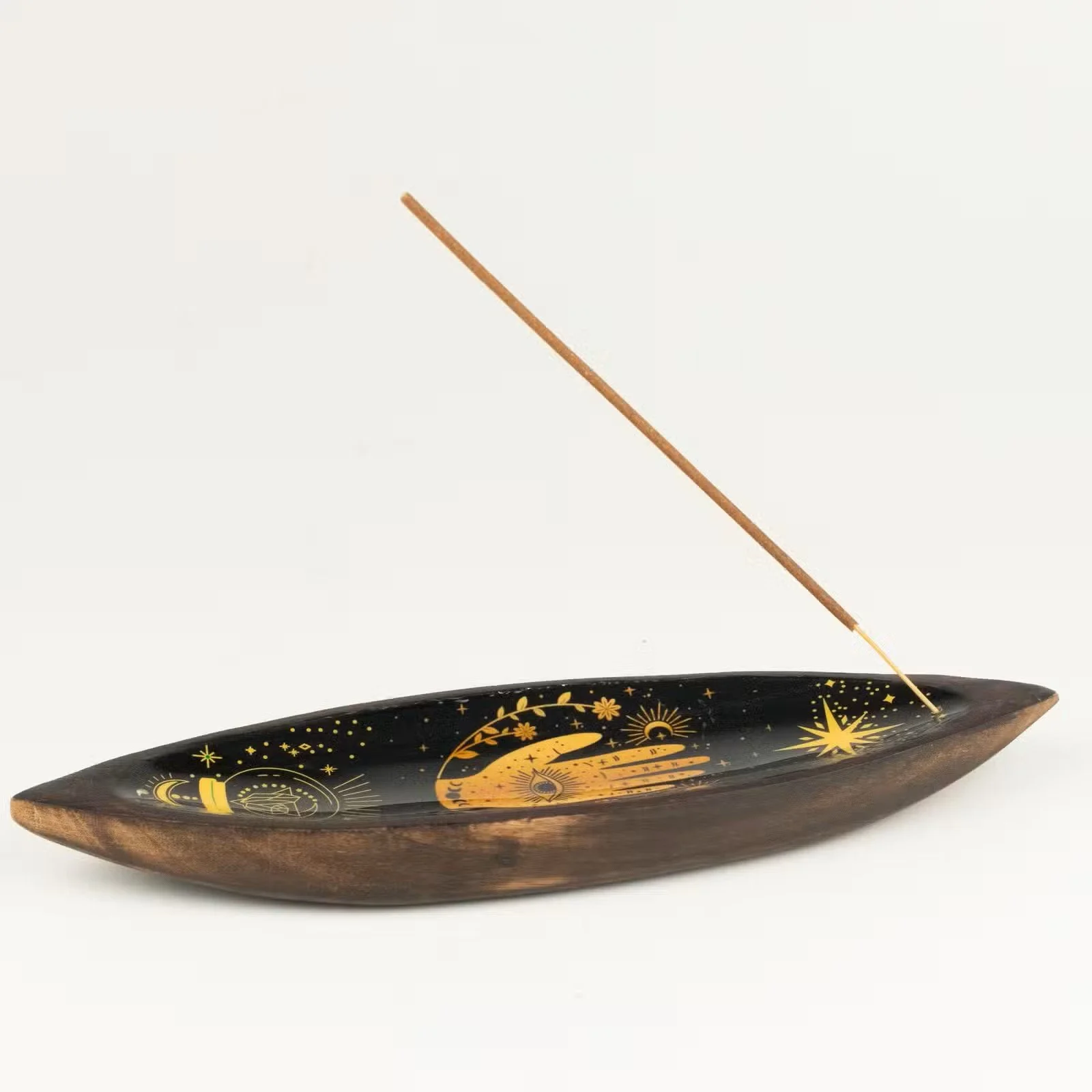 Enamel Incense Bowl - Mango Wood - Hamsa 5.jpg