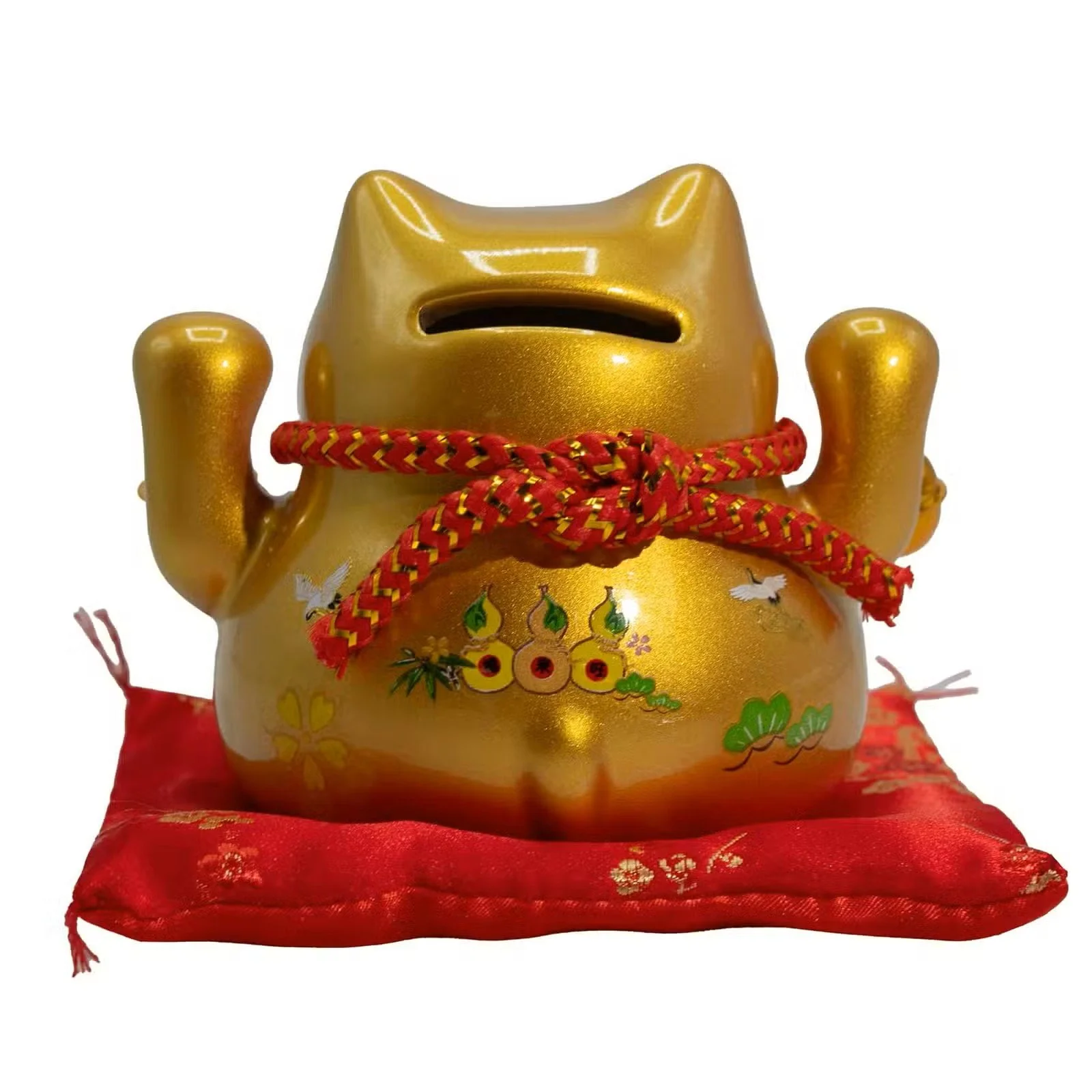 Ceramic Money Cat Bank - Gold on Cushion 3.jpg