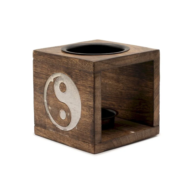 Square Mango Wood Oil Burner - Yin Yang Image 1.jpg