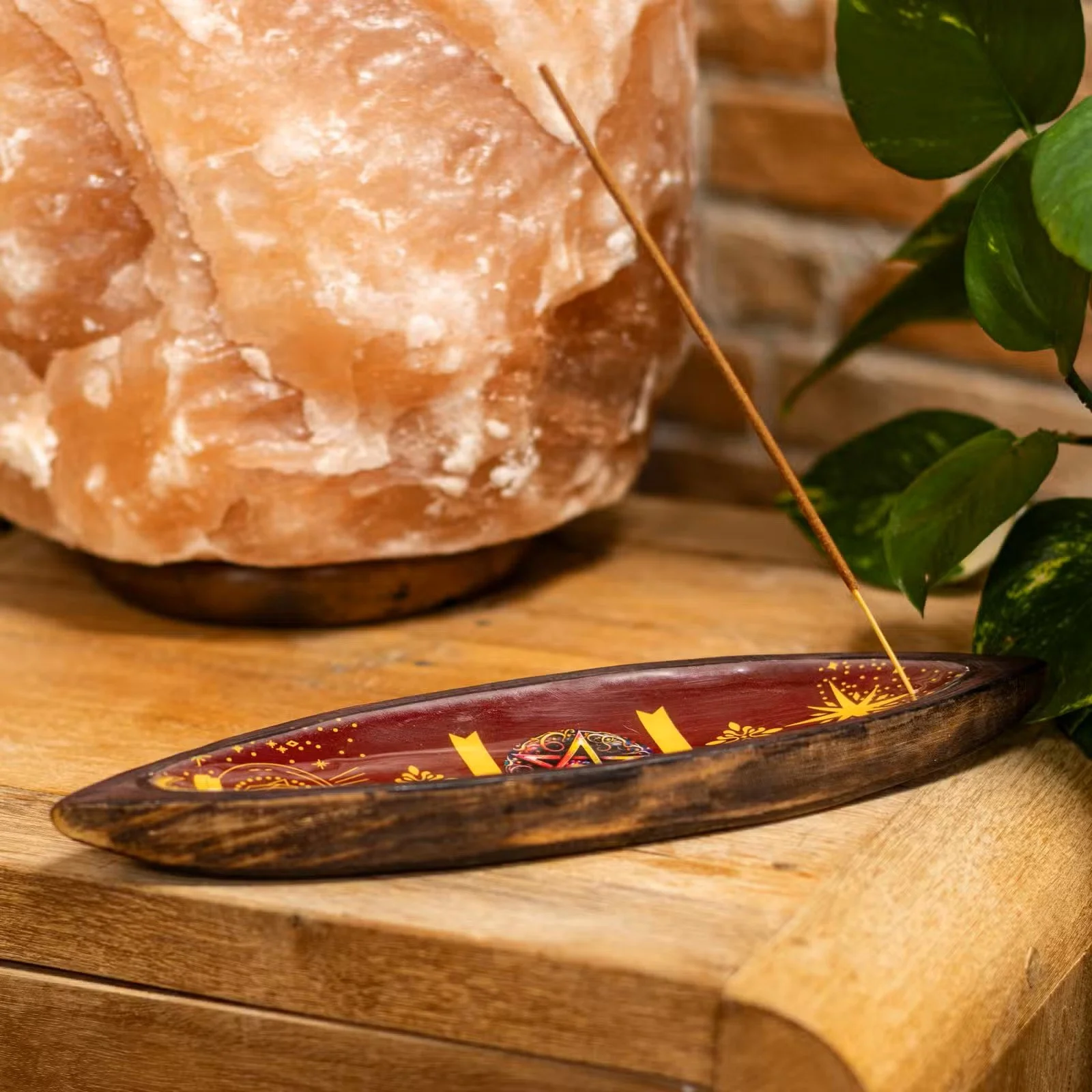 Enamel Incense Bowl - Mango Wood - Pentagon 2.jpg