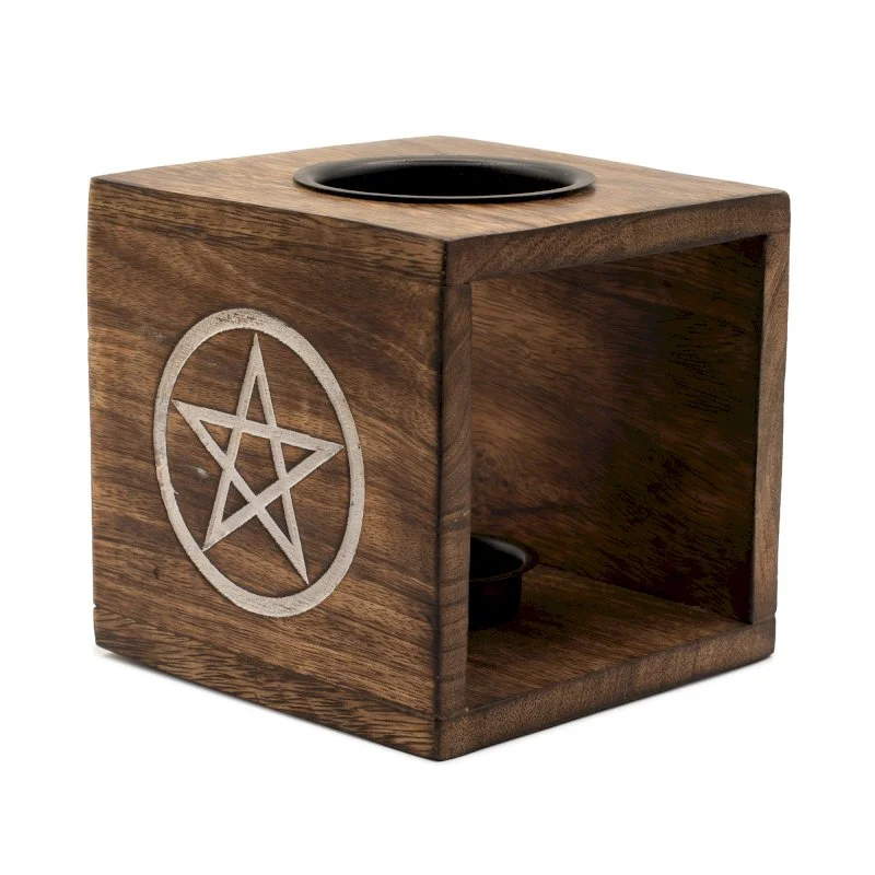 Large Square Mango Wood Oil Burner- Pentagon Image 1.jpg