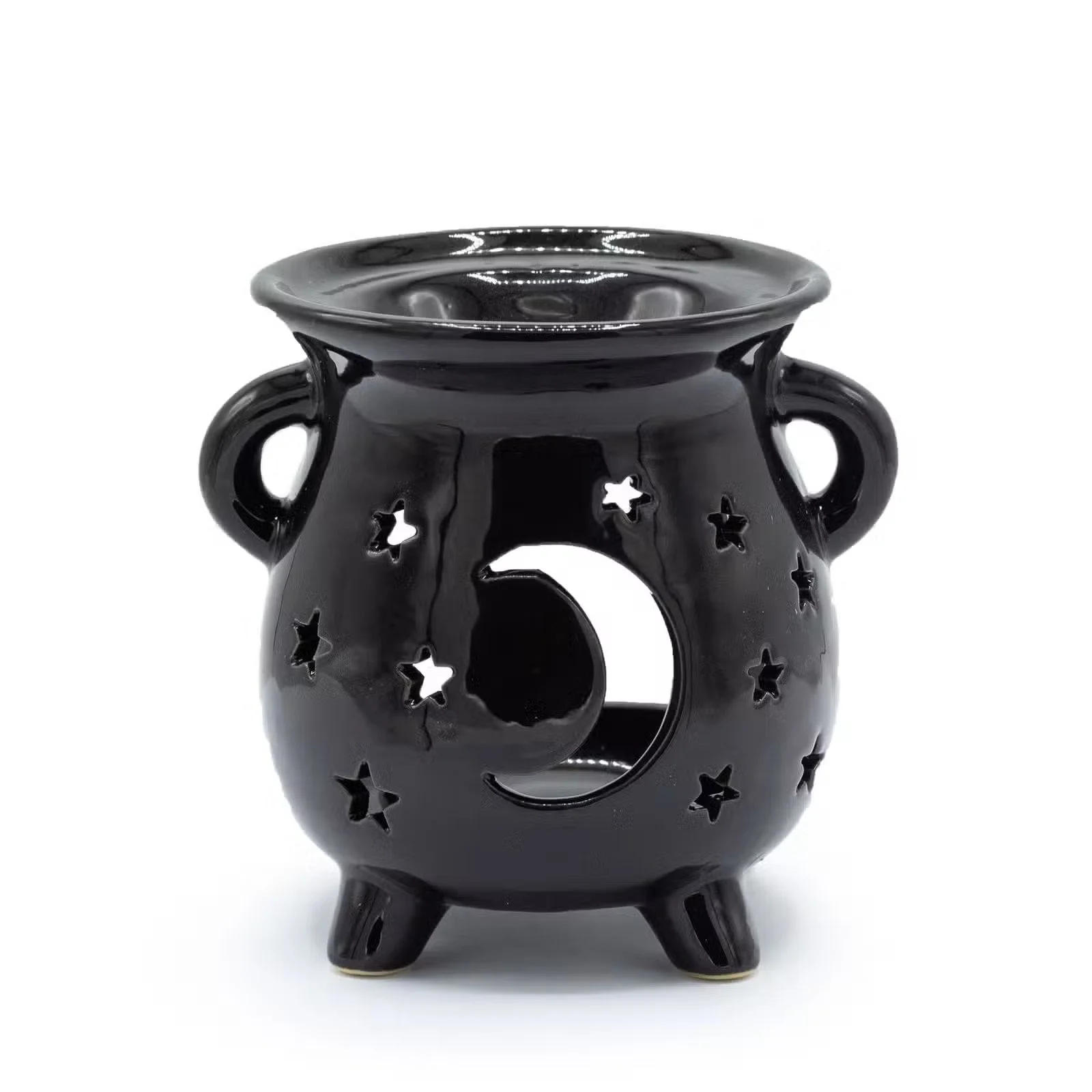 Cauldron Oil Burner - Moon & Stars - Black 1.jpg