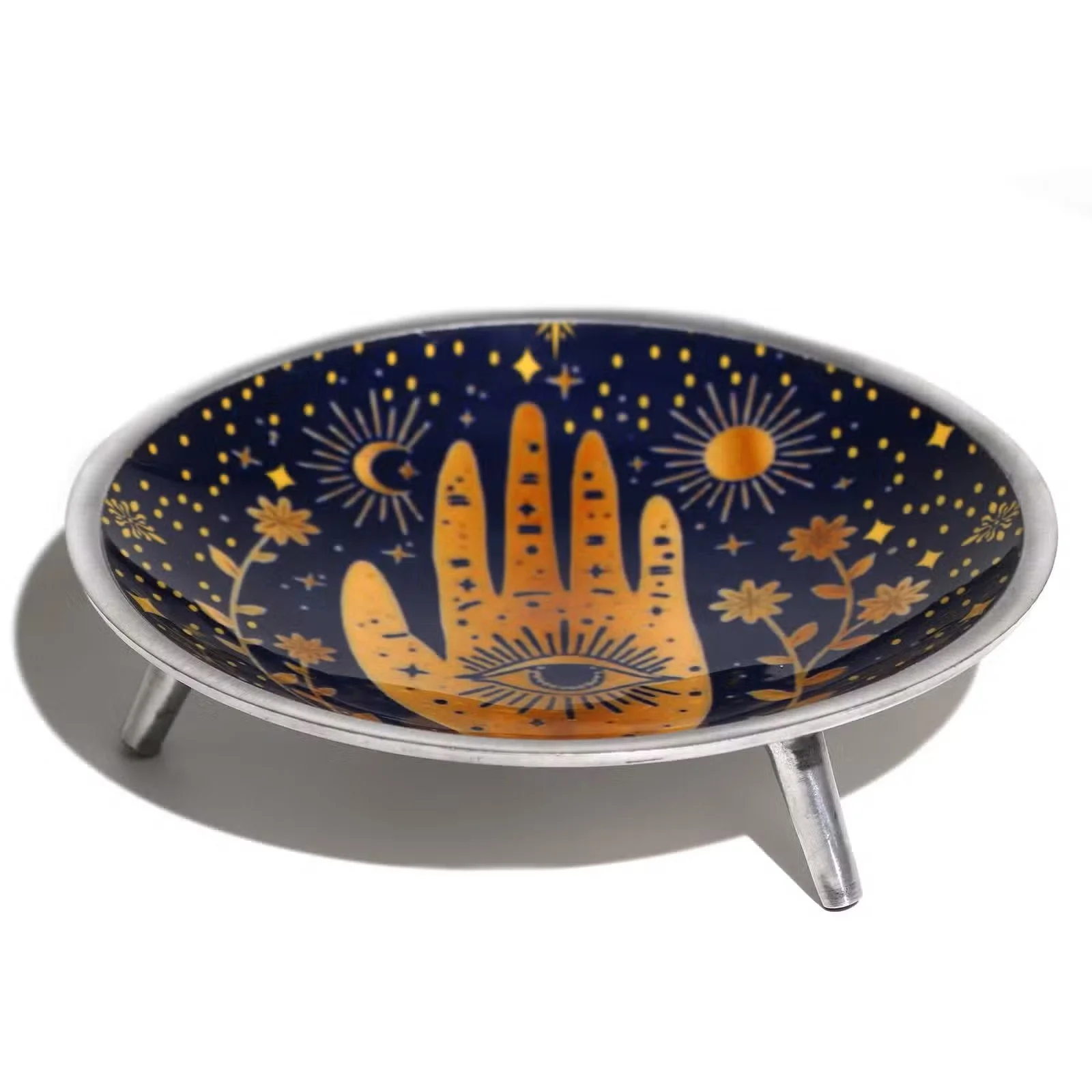 Triple Leg Enamelled Offering Plate - Hamsa Midnight Blue 3.jpg