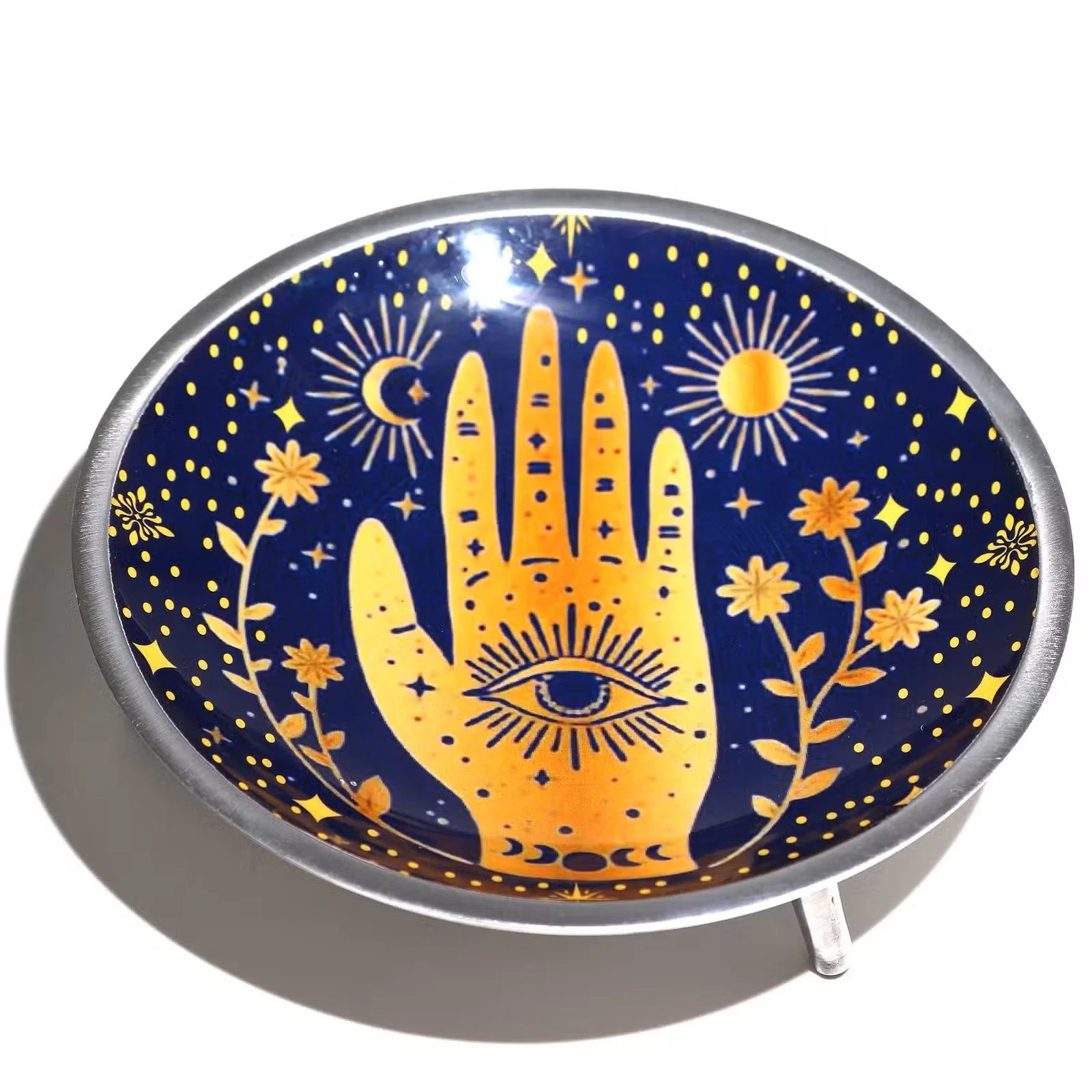 Triple Leg Enamelled Offering Plate - Hamsa Midnight Blue 2.jpg