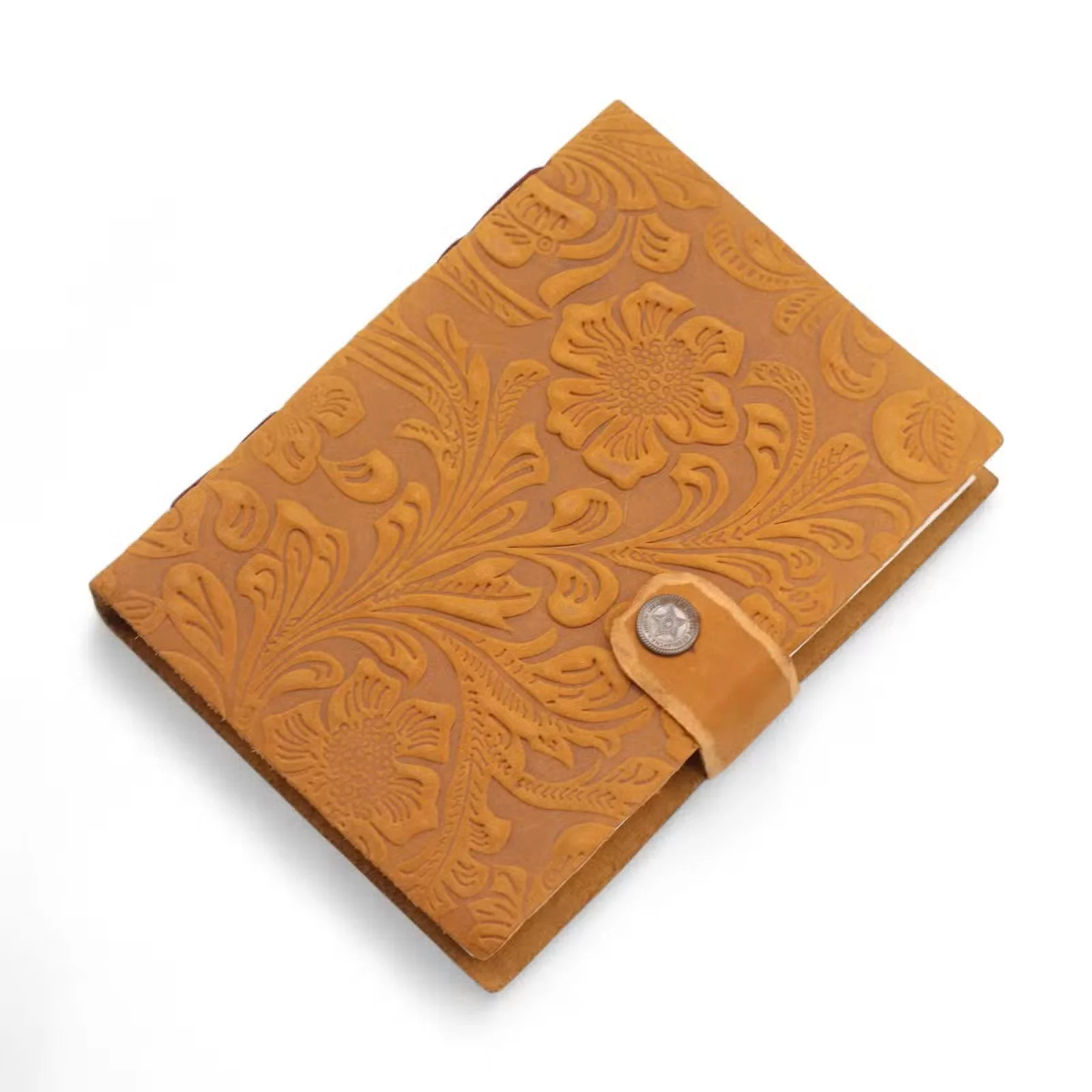 Leather Embossed Notebook – Tan Floral Pattern – 17.8×12.7 cm 4.jpg